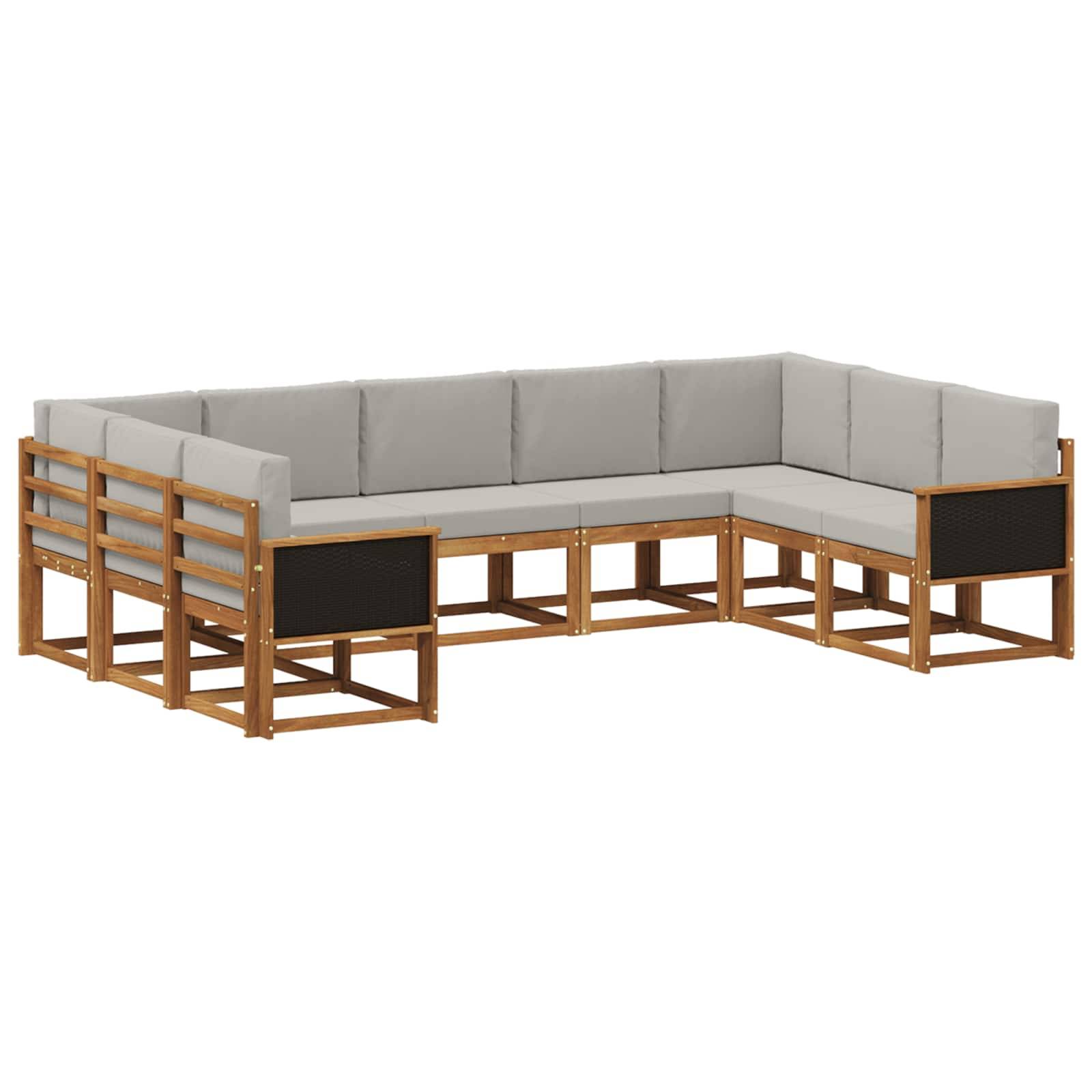 vidaXL Outdoor-Sofagarnitur mit Kissen 9 pcs Natürlich und Hellgrau