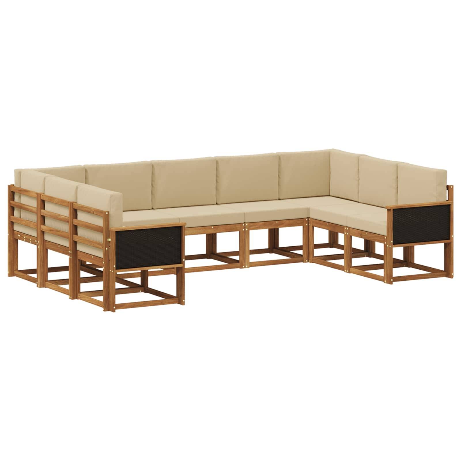 vidaXL Outdoor-Sofagarnitur 9 pcs Natur und Beige Massivholz Akazie