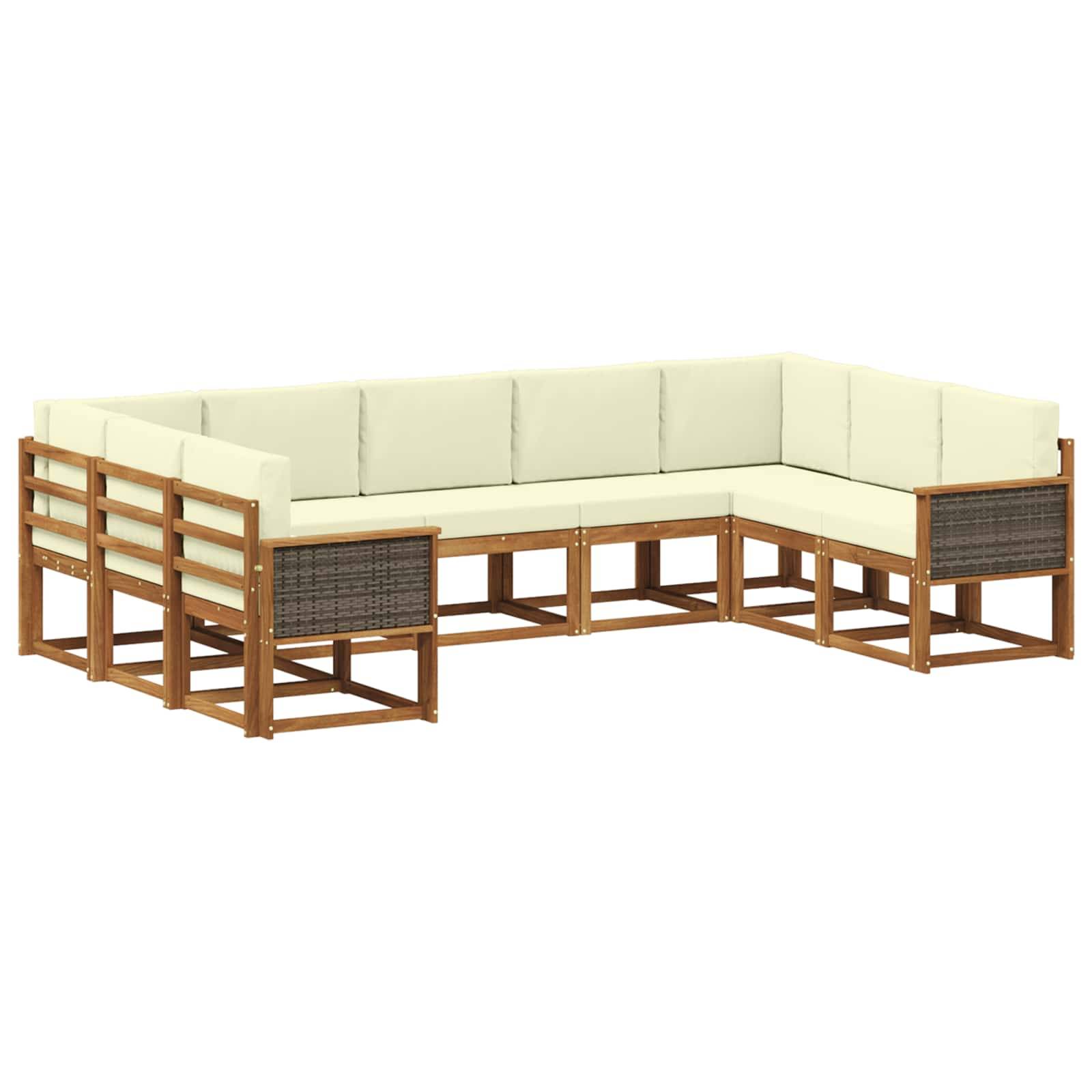 vidaXL Outdoor-Sofagarnitur 9 pcs Natur und Creme Massivholz Akazie