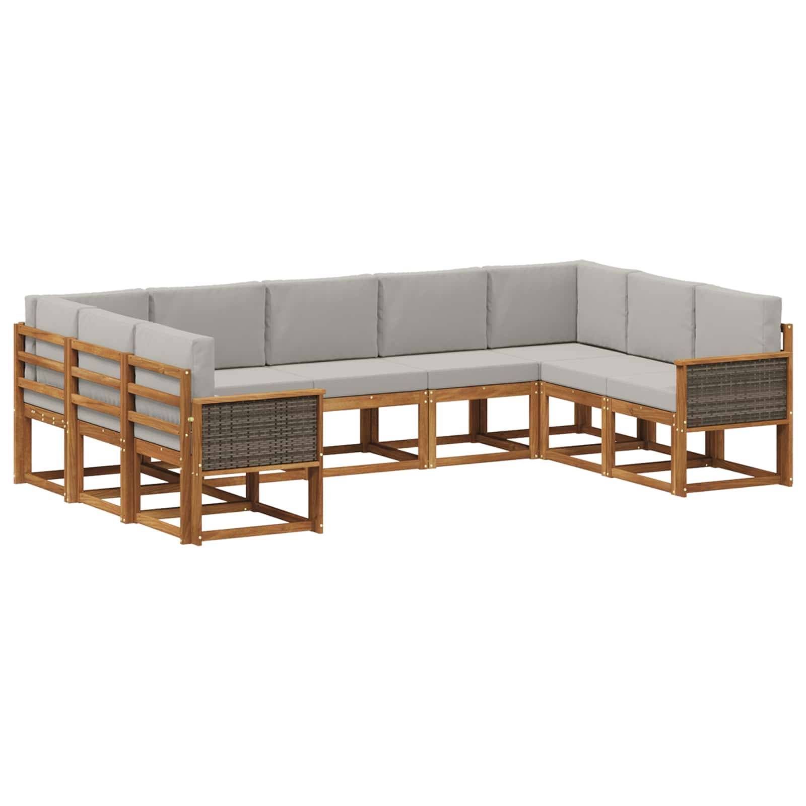 vidaXL Outdoor-Sofagarnitur mit Kissen 9 pcs Natürlich und Hellgrau