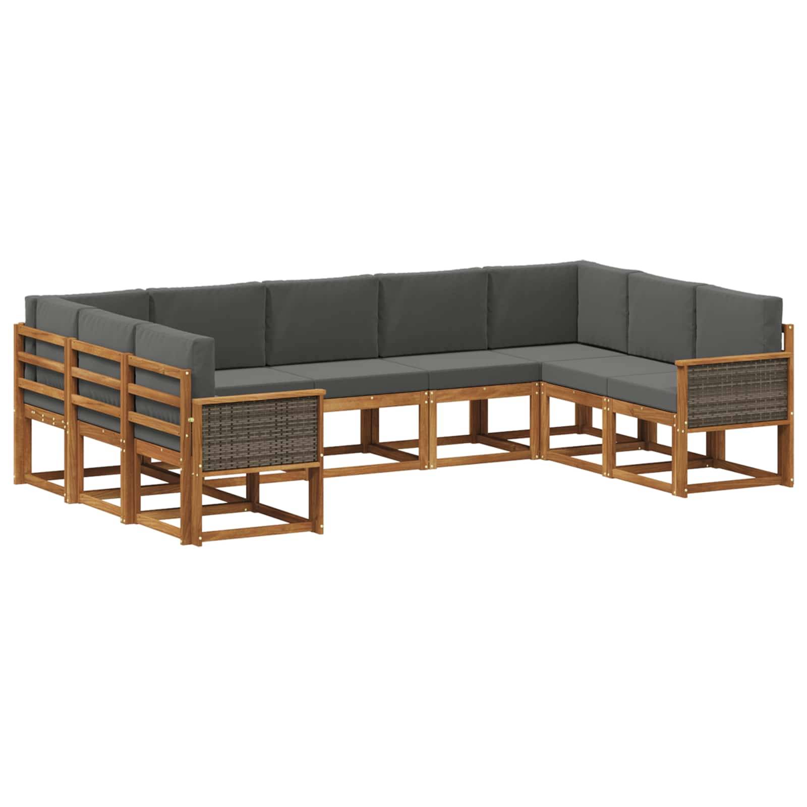 vidaXL Outdoor-Sofagarnitur mit Kissen 9 pcs Natur und Anthrazit
