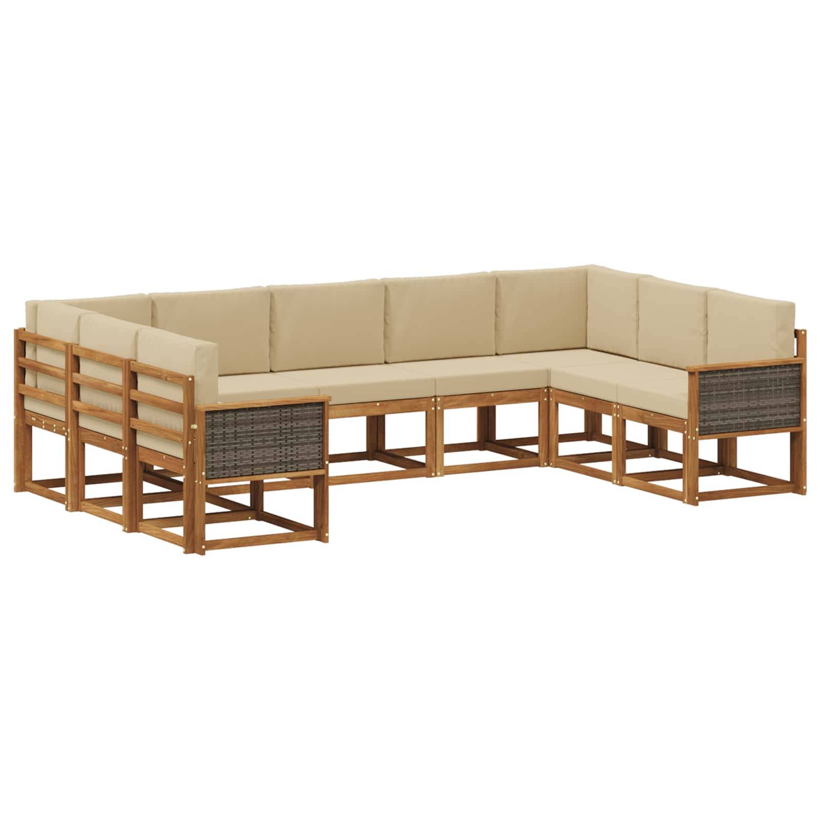 vidaXL Outdoor-Sofagarnitur 9 pcs Natur und Beige Massivholz Akazie