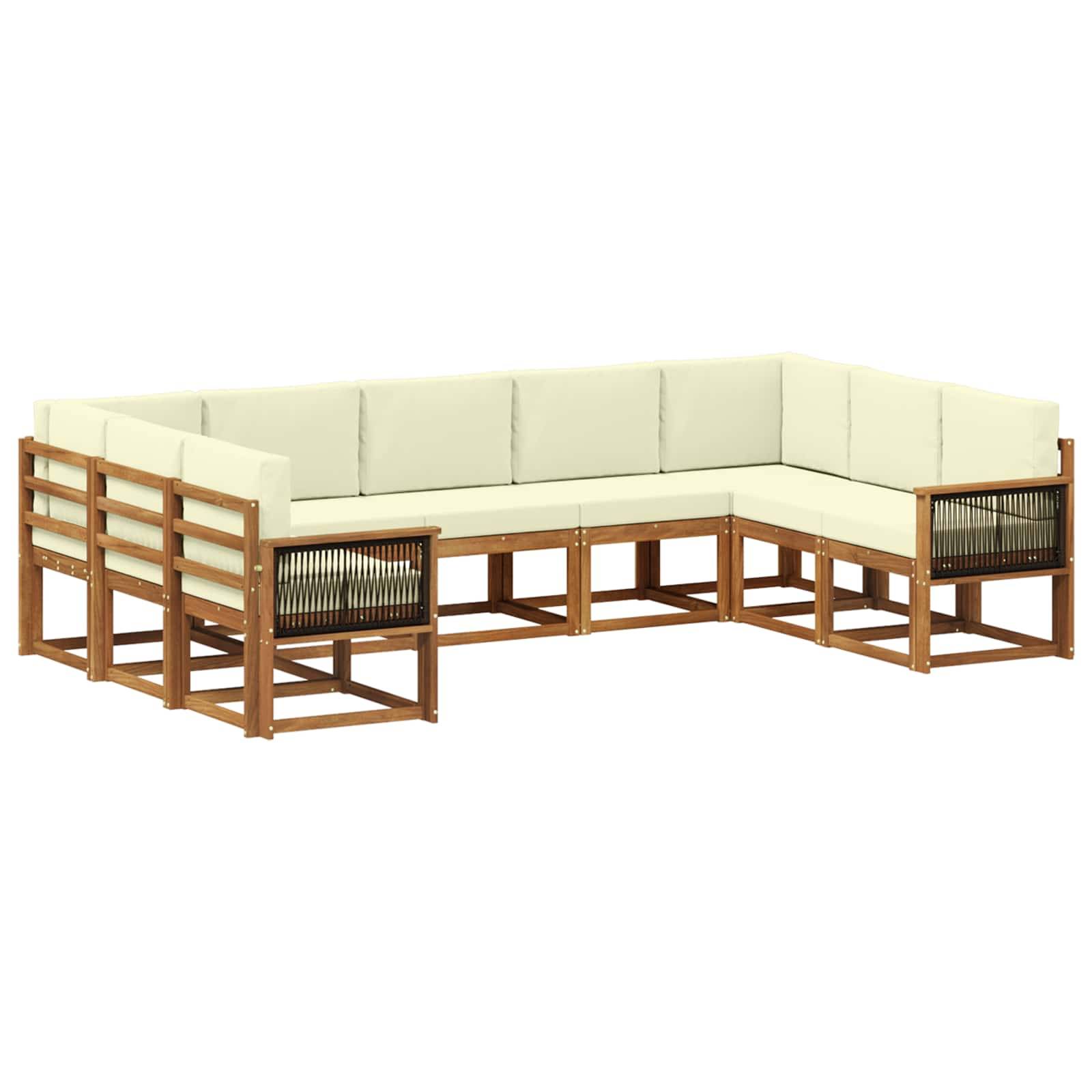 vidaXL Outdoor-Sofagarnitur 9 pcs Natur und Creme Massivholz Akazie