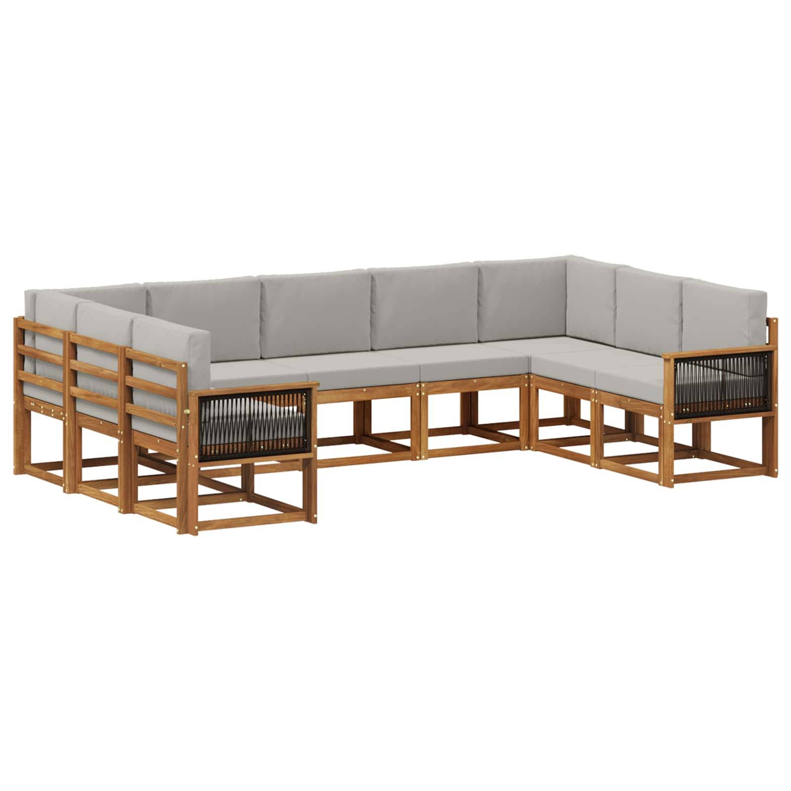 vidaXL Outdoor-Sofagarnitur mit Kissen 9 pcs Natürlich und Hellgrau