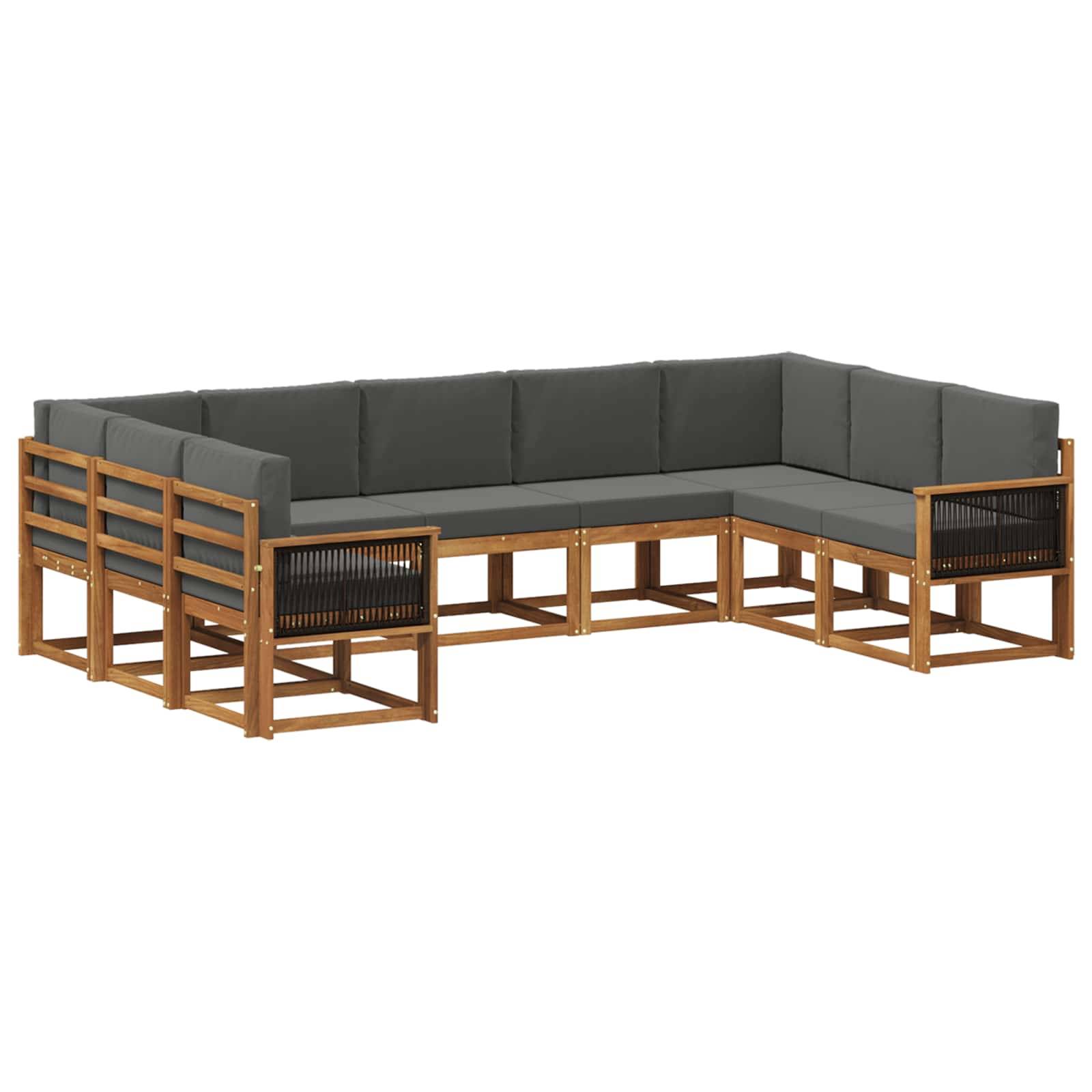 vidaXL Outdoor-Sofagarnitur mit Kissen 9 pcs Natur und Anthrazit