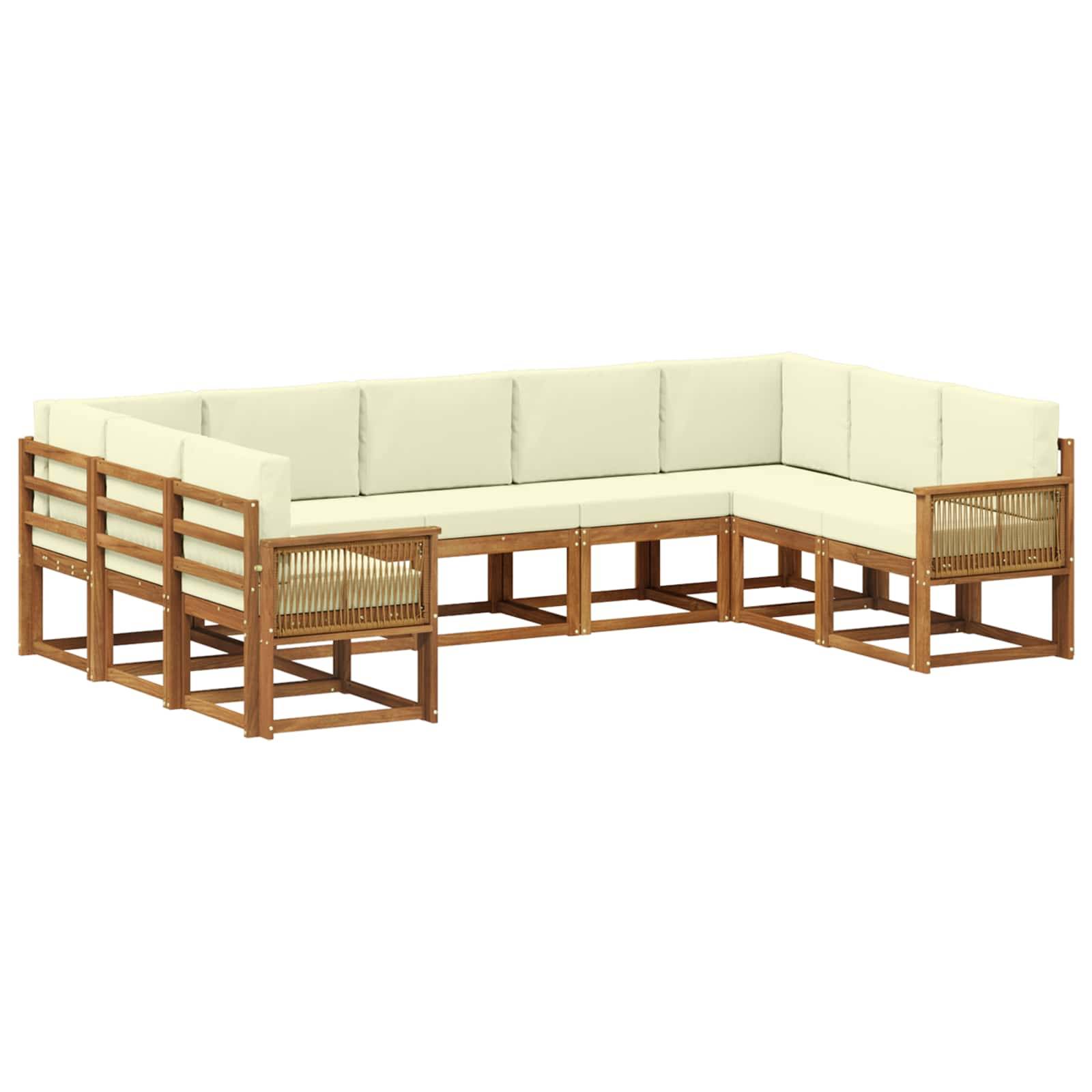 vidaXL Outdoor-Sofagarnitur 9 pcs Natur und Creme Massivholz Akazie