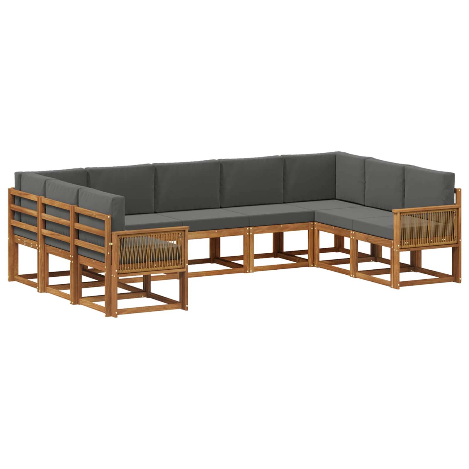 vidaXL Outdoor-Sofagarnitur mit Kissen 9 pcs Natur und Anthrazit