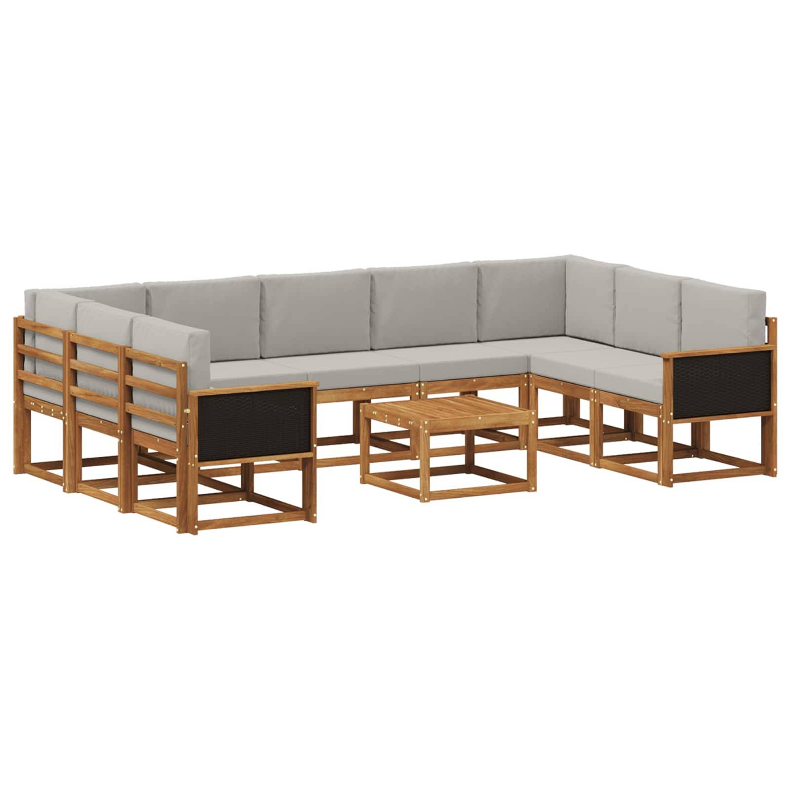 vidaXL Outdoor-Sofagarnitur mit Kissen 10 pcs Natürlich und Hellgrau
