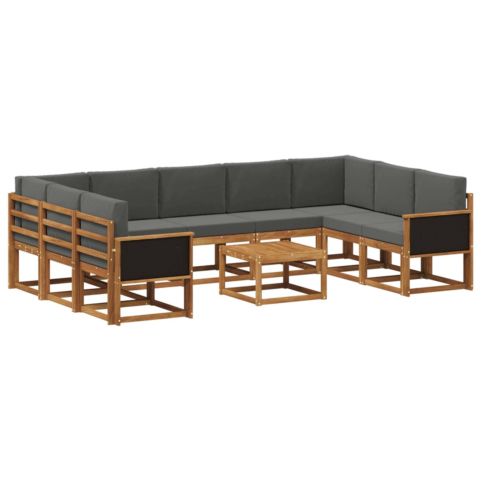 vidaXL Outdoor-Sofagarnitur mit Kissen 10 pcs Natur und Anthrazit