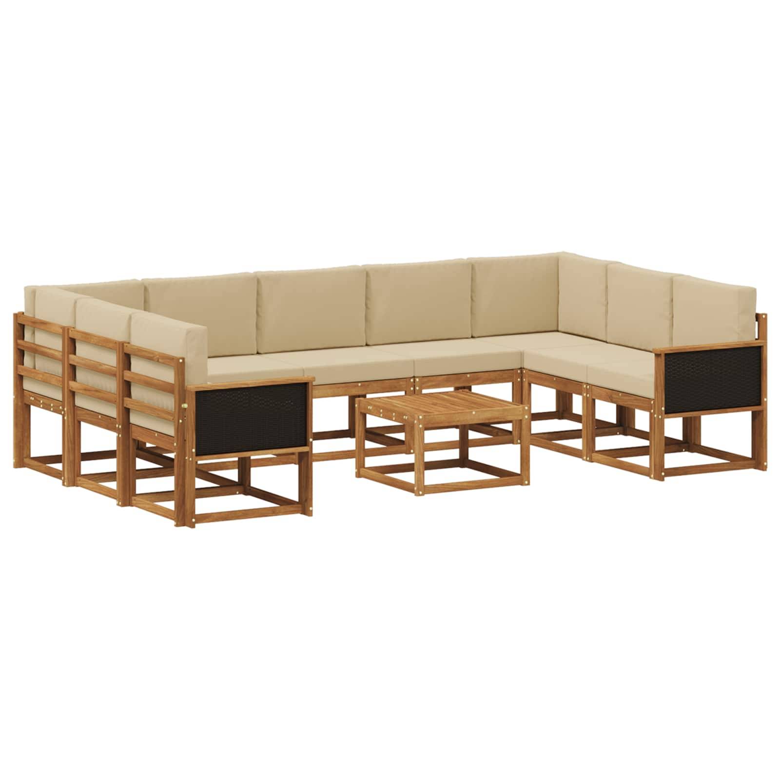 vidaXL Outdoor-Sofagarnitur 10 pcs Natur und Beige Massivholz Akazie