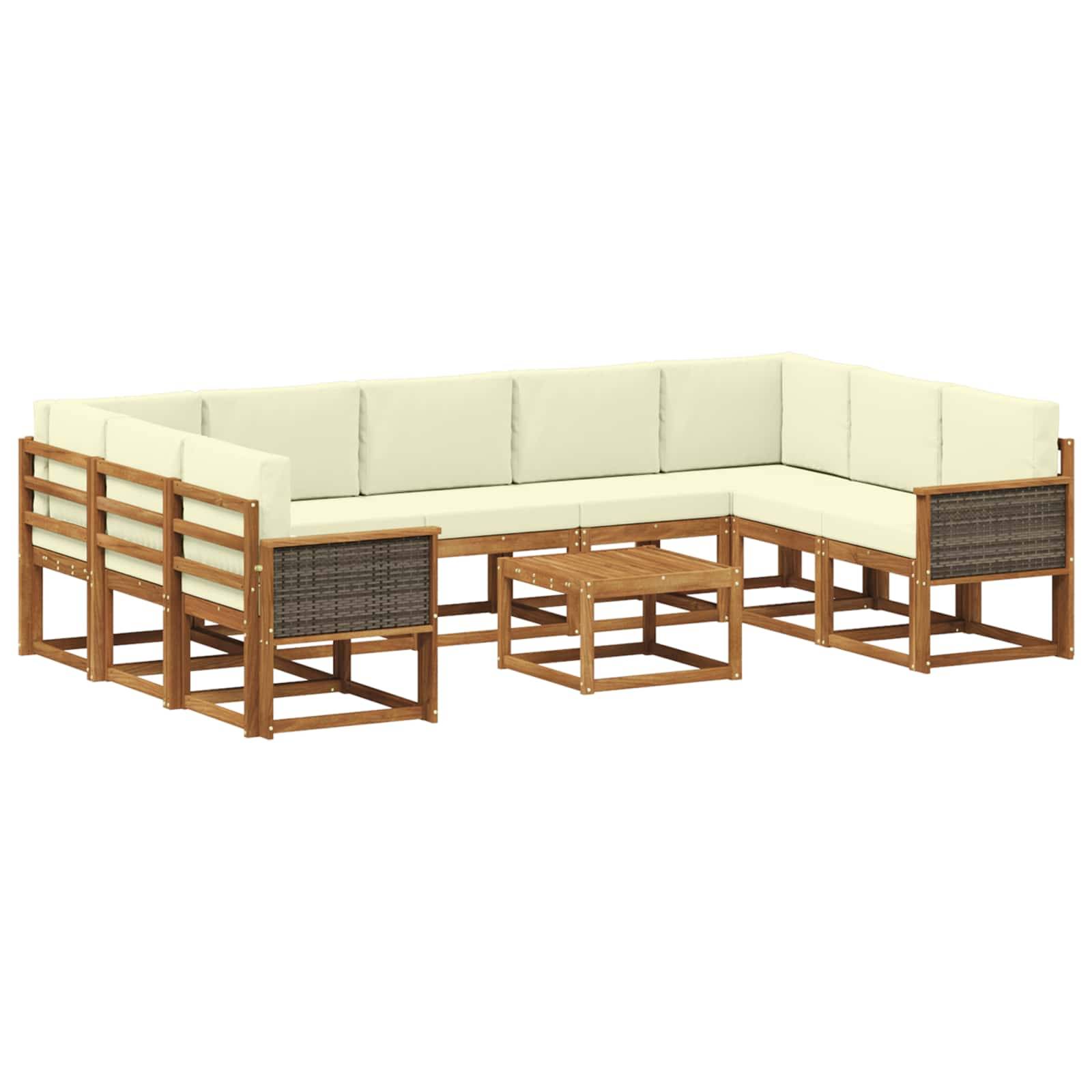 vidaXL Outdoor-Sofagarnitur 10 pcs Natur und Creme Massivholz Akazie