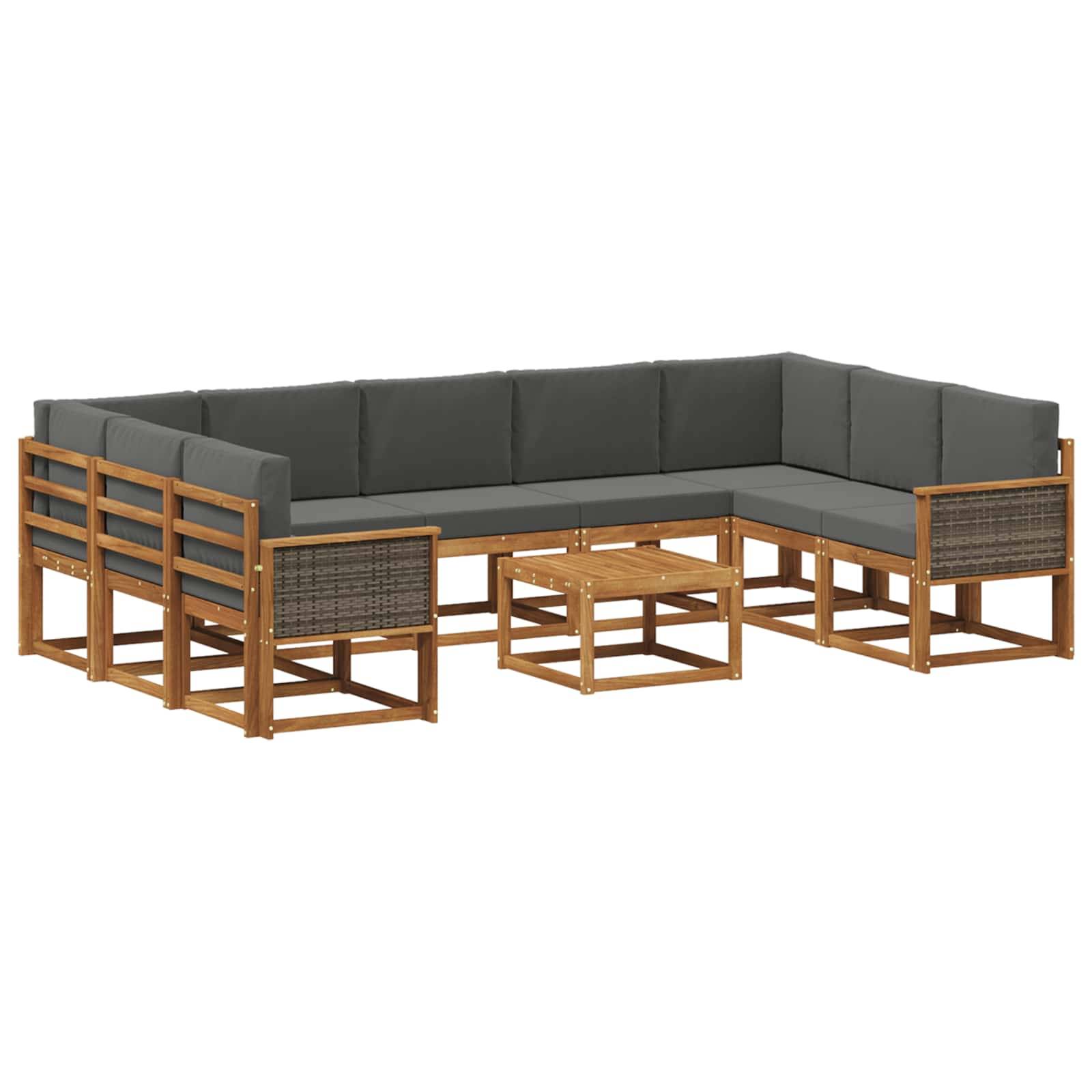 vidaXL Outdoor-Sofagarnitur mit Kissen 10 pcs Natur und Anthrazit