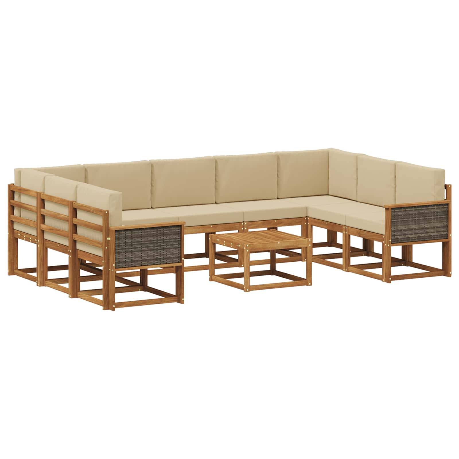 vidaXL Outdoor-Sofagarnitur 10 pcs Natur und Beige Massivholz Akazie