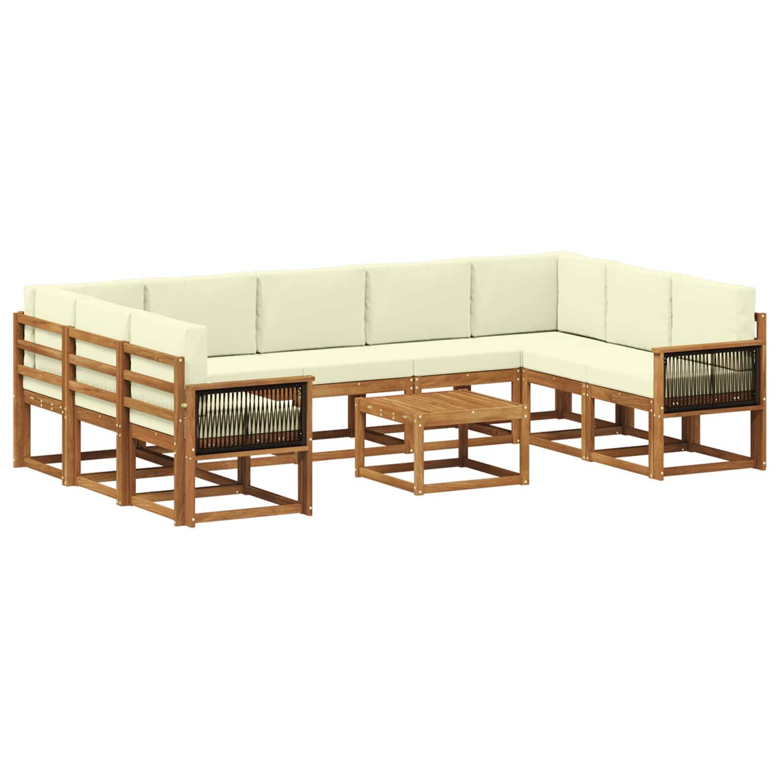 vidaXL Outdoor-Sofagarnitur 10 pcs Natur und Creme Massivholz Akazie