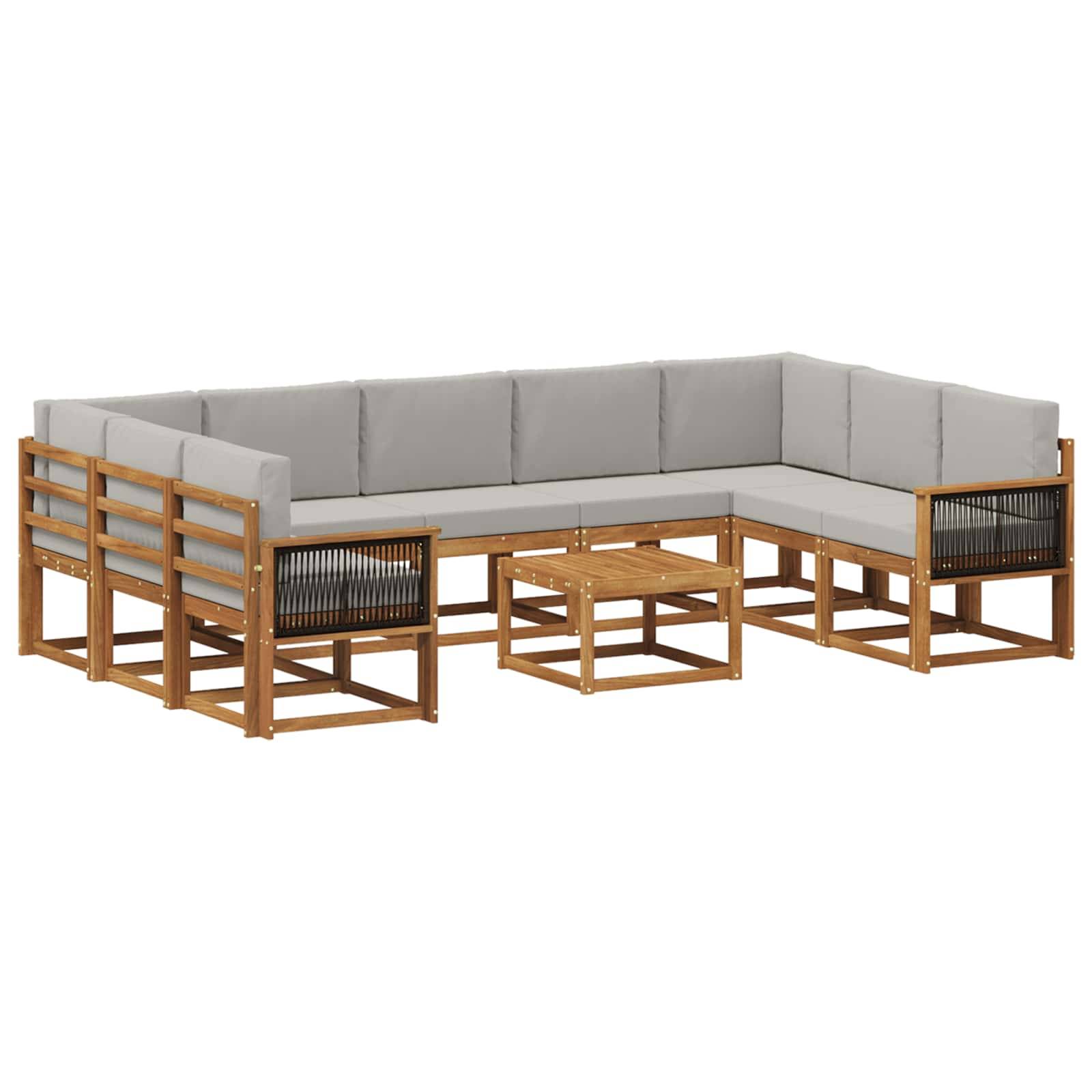 vidaXL Outdoor-Sofagarnitur mit Kissen 10 pcs Natürlich und Hellgrau