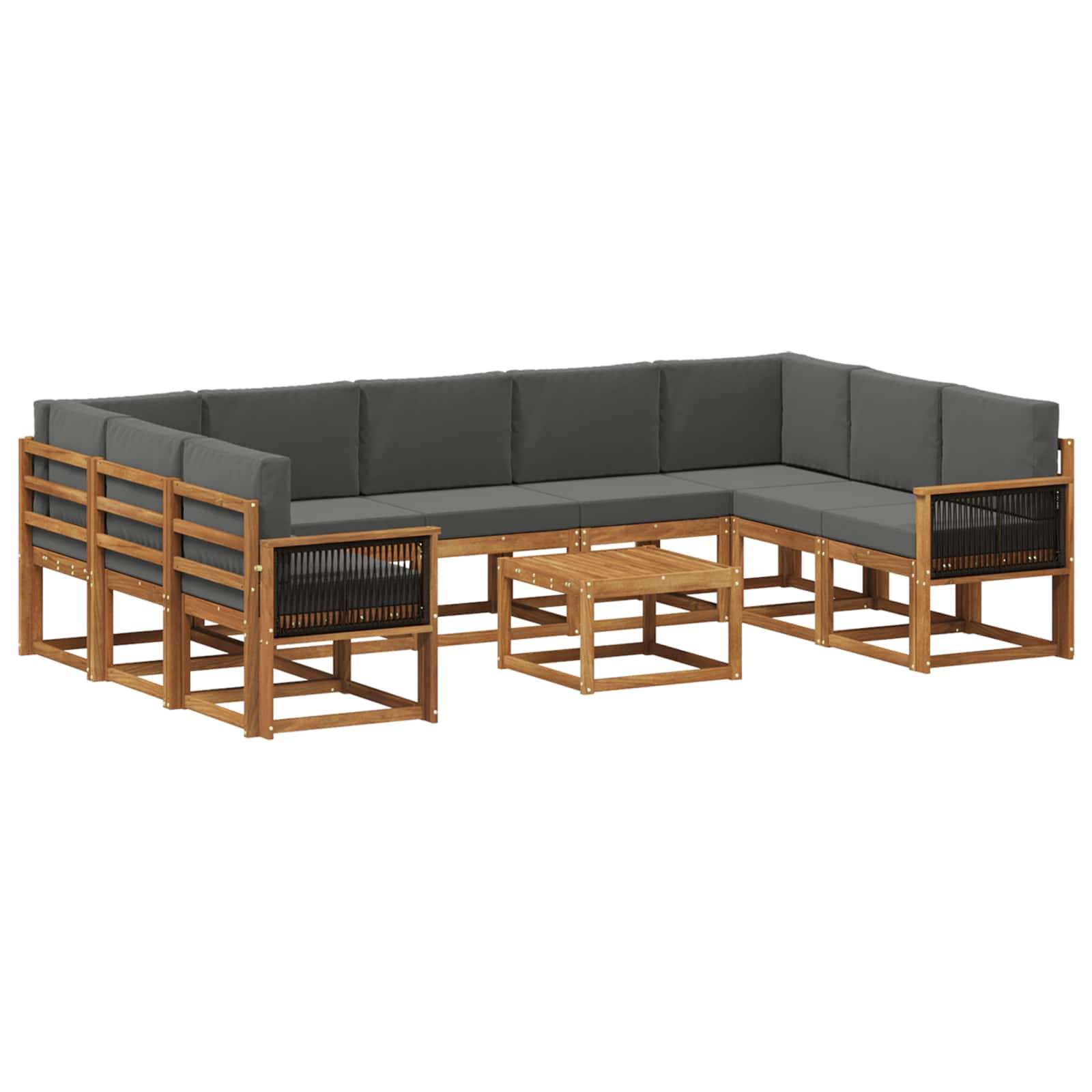 vidaXL Outdoor-Sofagarnitur mit Kissen 10 pcs Natur und Anthrazit