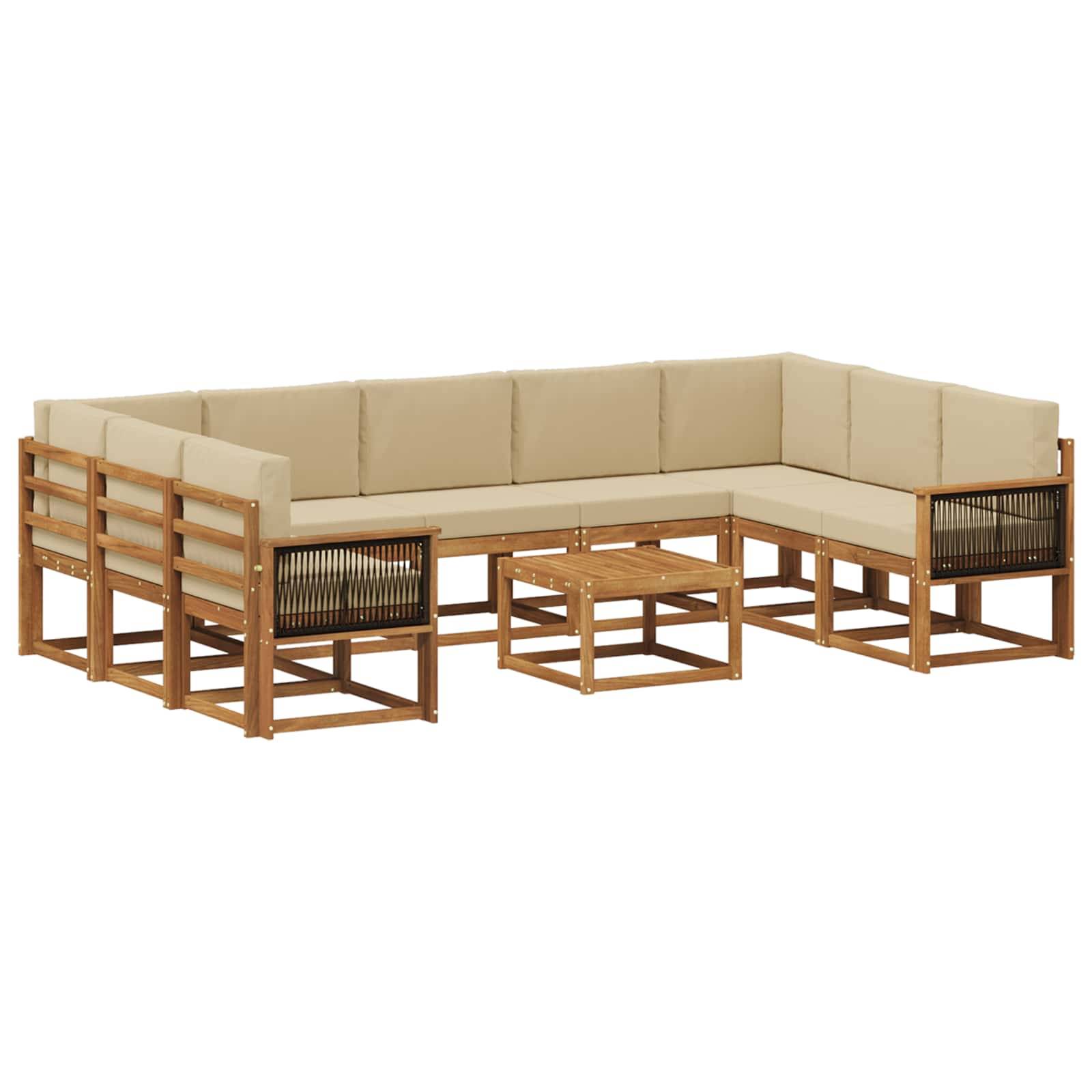 vidaXL Outdoor-Sofagarnitur 10 pcs Natur und Beige Massivholz Akazie
