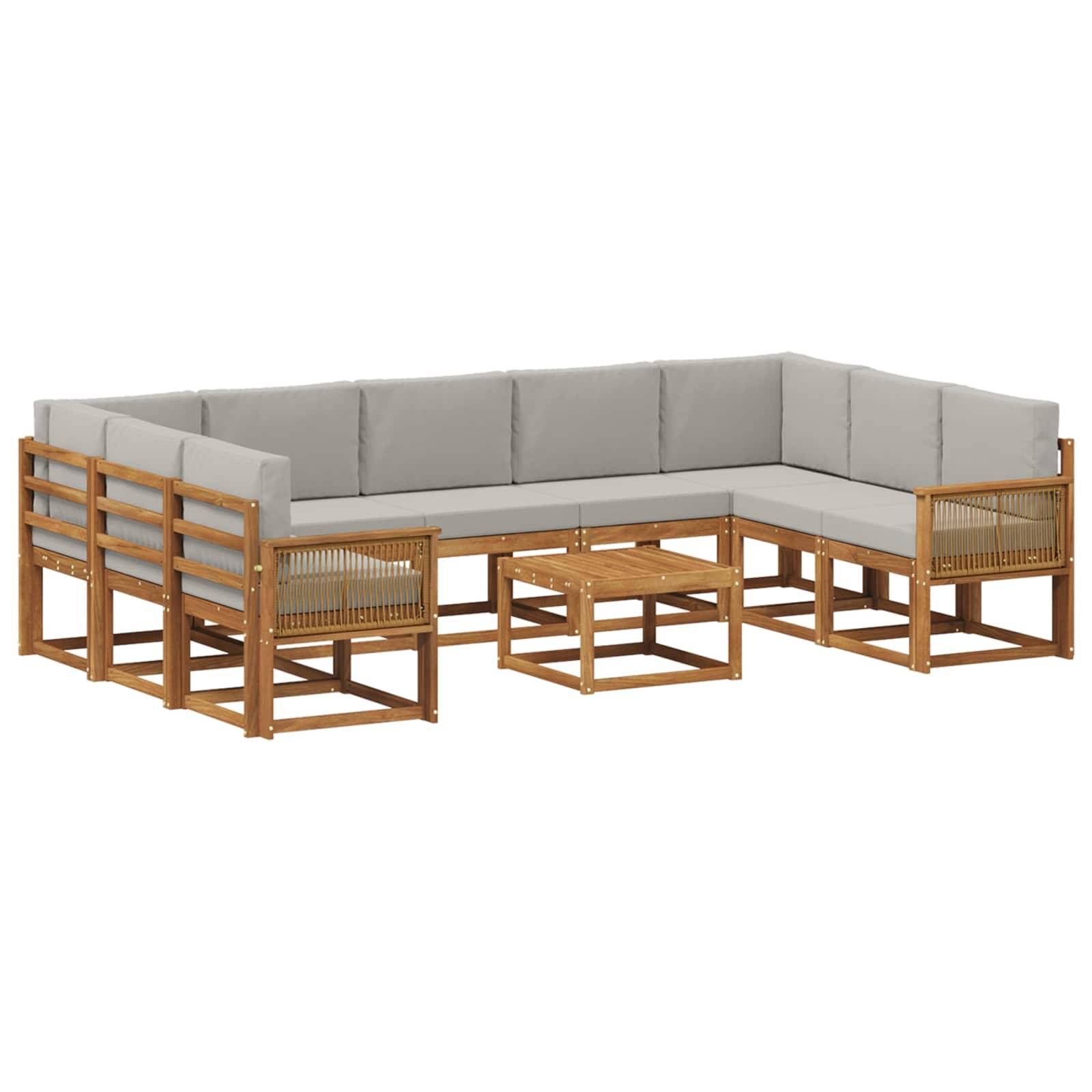 vidaXL Outdoor-Sofagarnitur mit Kissen 10 pcs Natürlich und Hellgrau