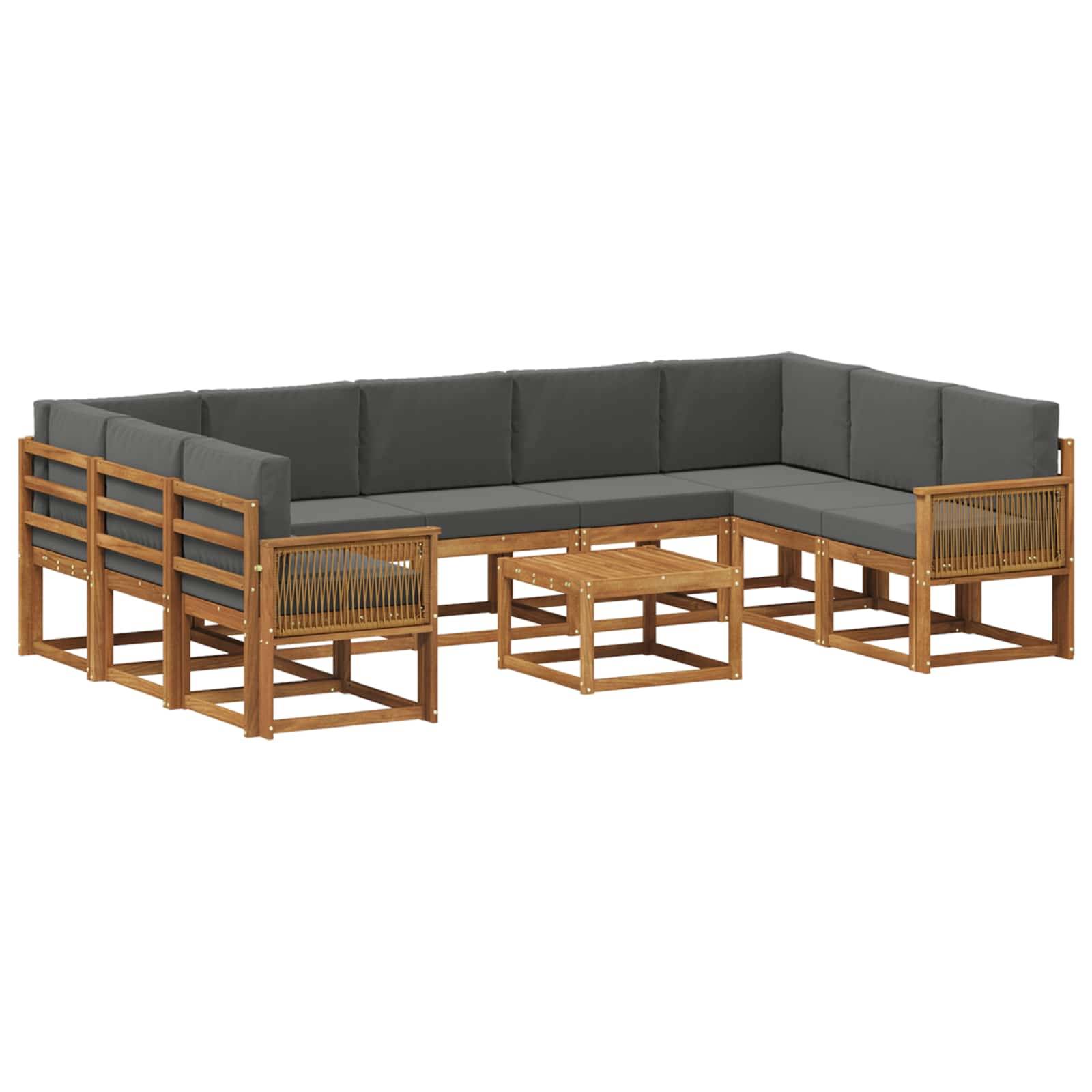 vidaXL Outdoor-Sofagarnitur mit Kissen 10 pcs Natur und Anthrazit
