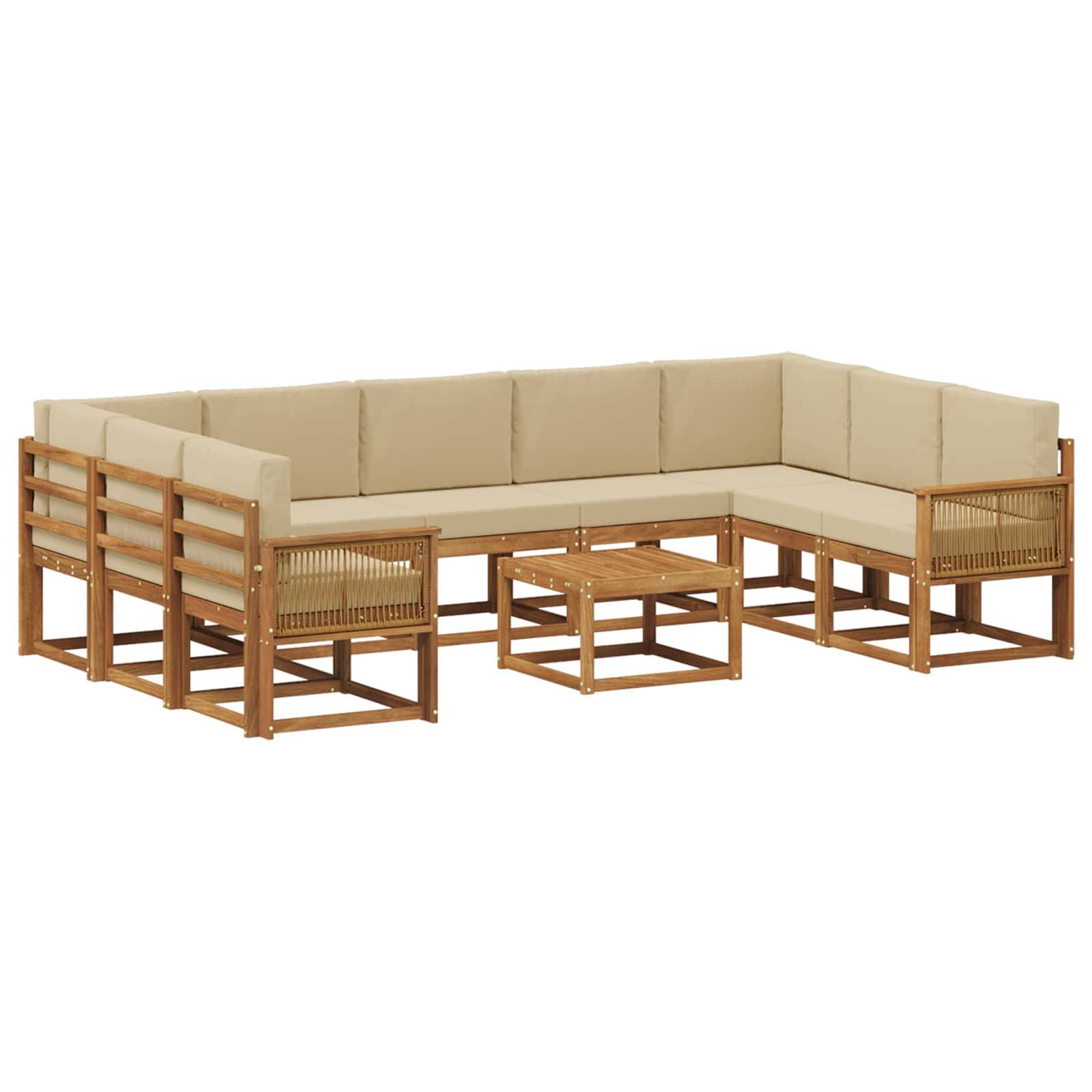 vidaXL Outdoor-Sofagarnitur 10 pcs Natur und Beige Massivholz Akazie