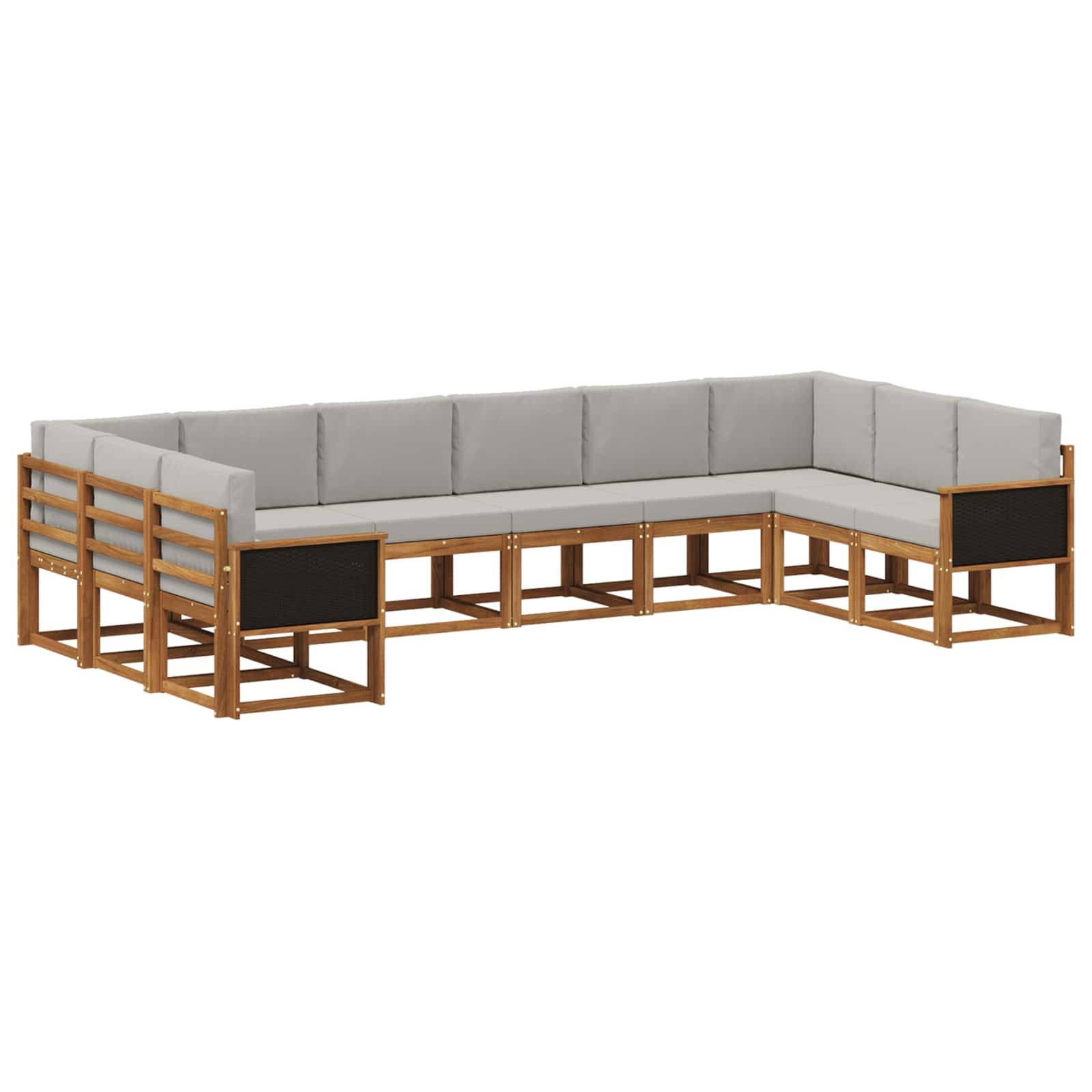 vidaXL Outdoor-Sofagarnitur mit Kissen 10 pcs Natürlich und Hellgrau