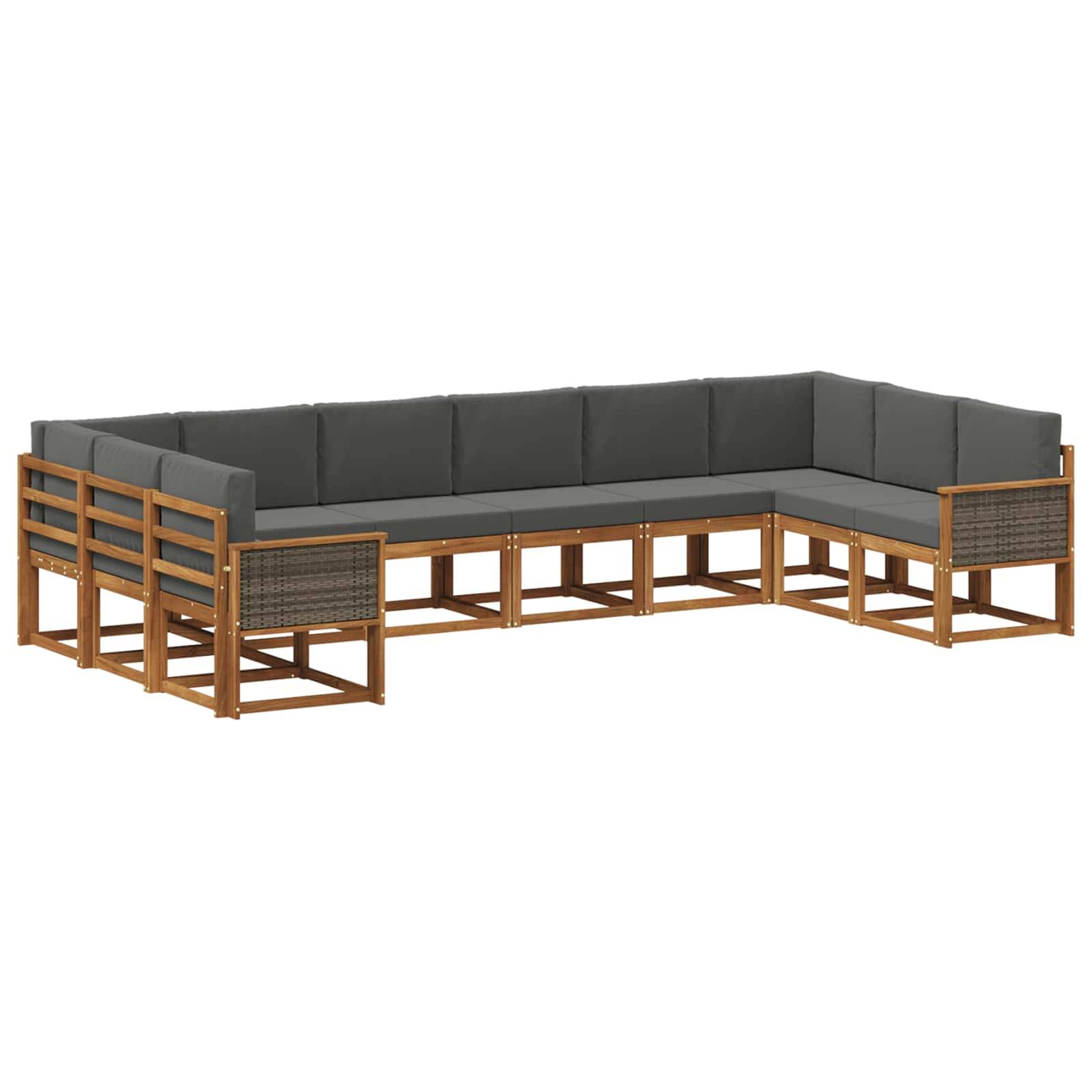 vidaXL Outdoor-Sofagarnitur mit Kissen 10 pcs Natur und Anthrazit