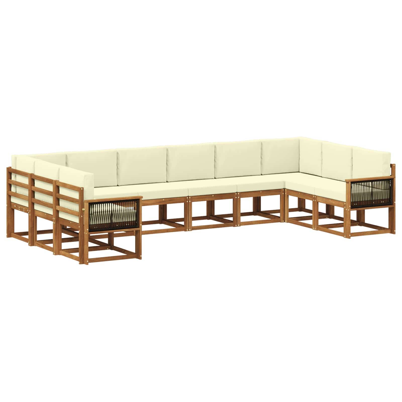 vidaXL Outdoor-Sofagarnitur 10 pcs Natur und Creme Massivholz Akazie