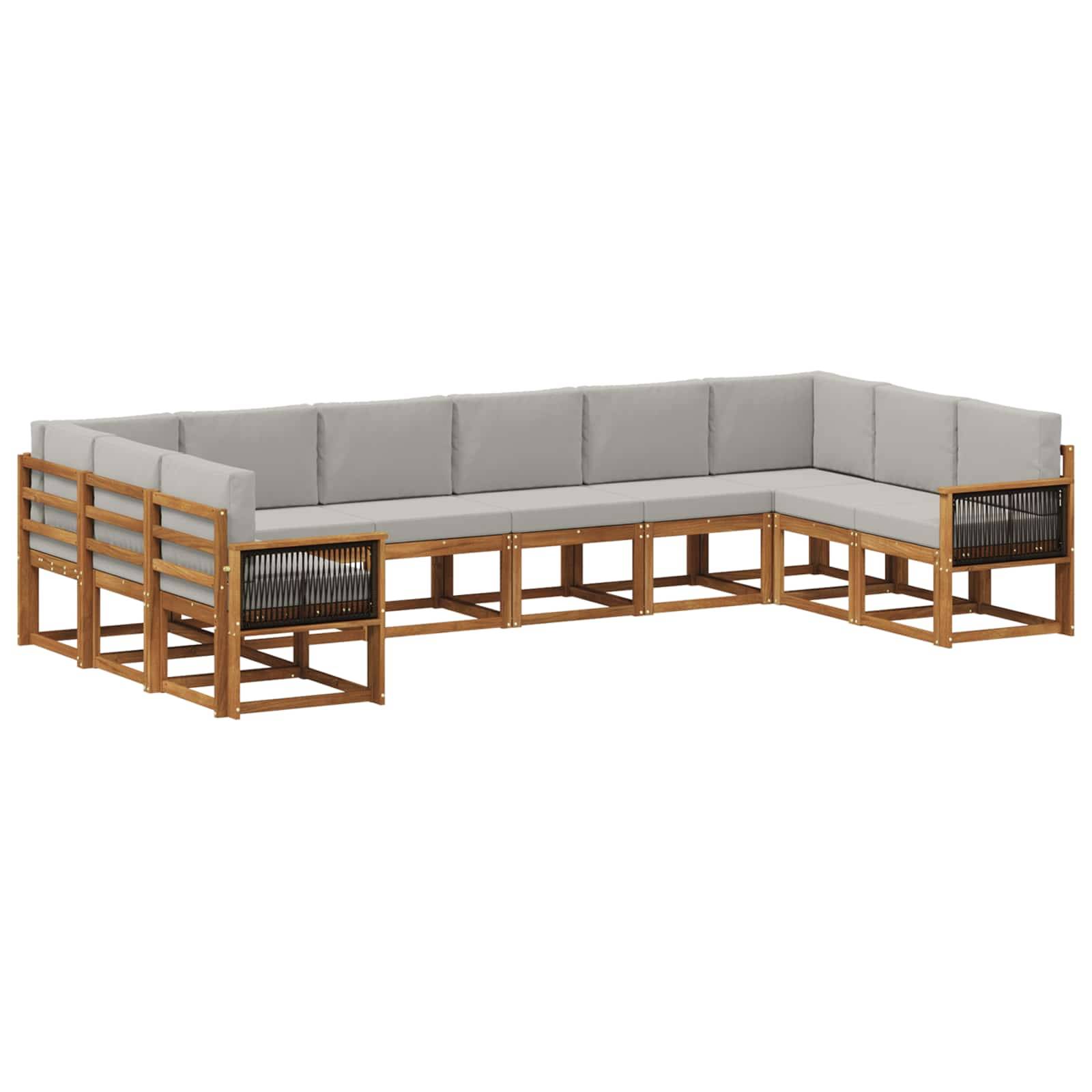 vidaXL Outdoor-Sofagarnitur mit Kissen 10 pcs Natürlich und Hellgrau