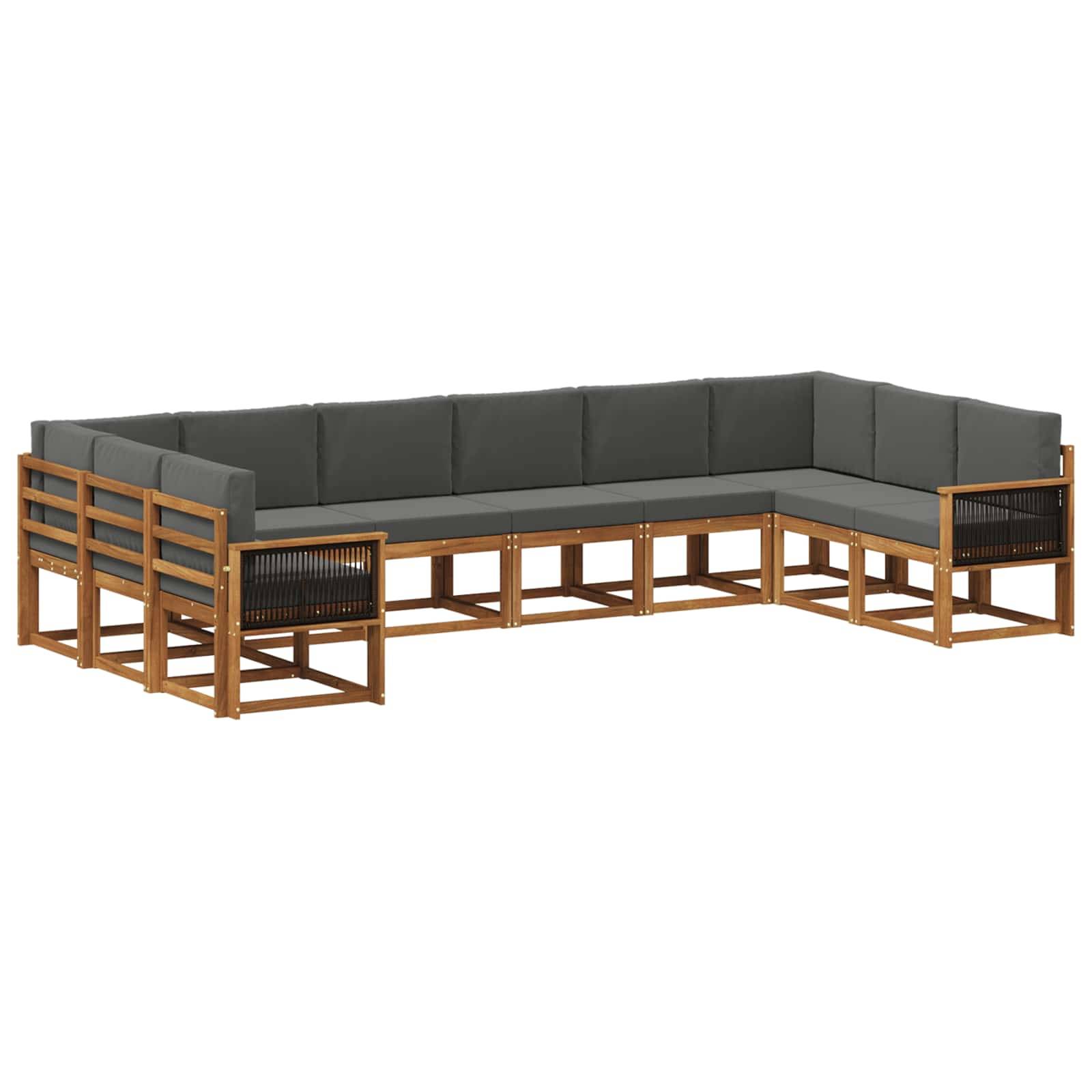 vidaXL Outdoor-Sofagarnitur mit Kissen 10 pcs Natur und Anthrazit