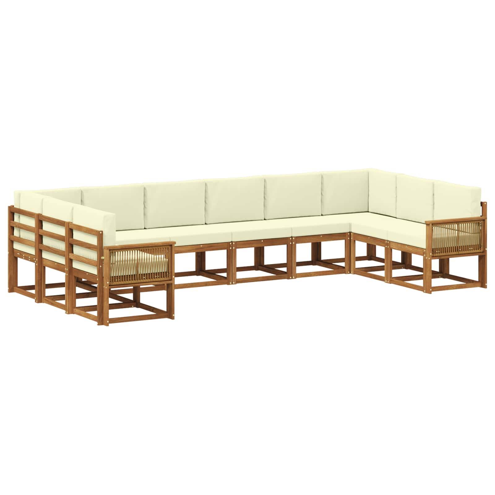 vidaXL Outdoor-Sofagarnitur 10 pcs Natur und Creme Massivholz Akazie