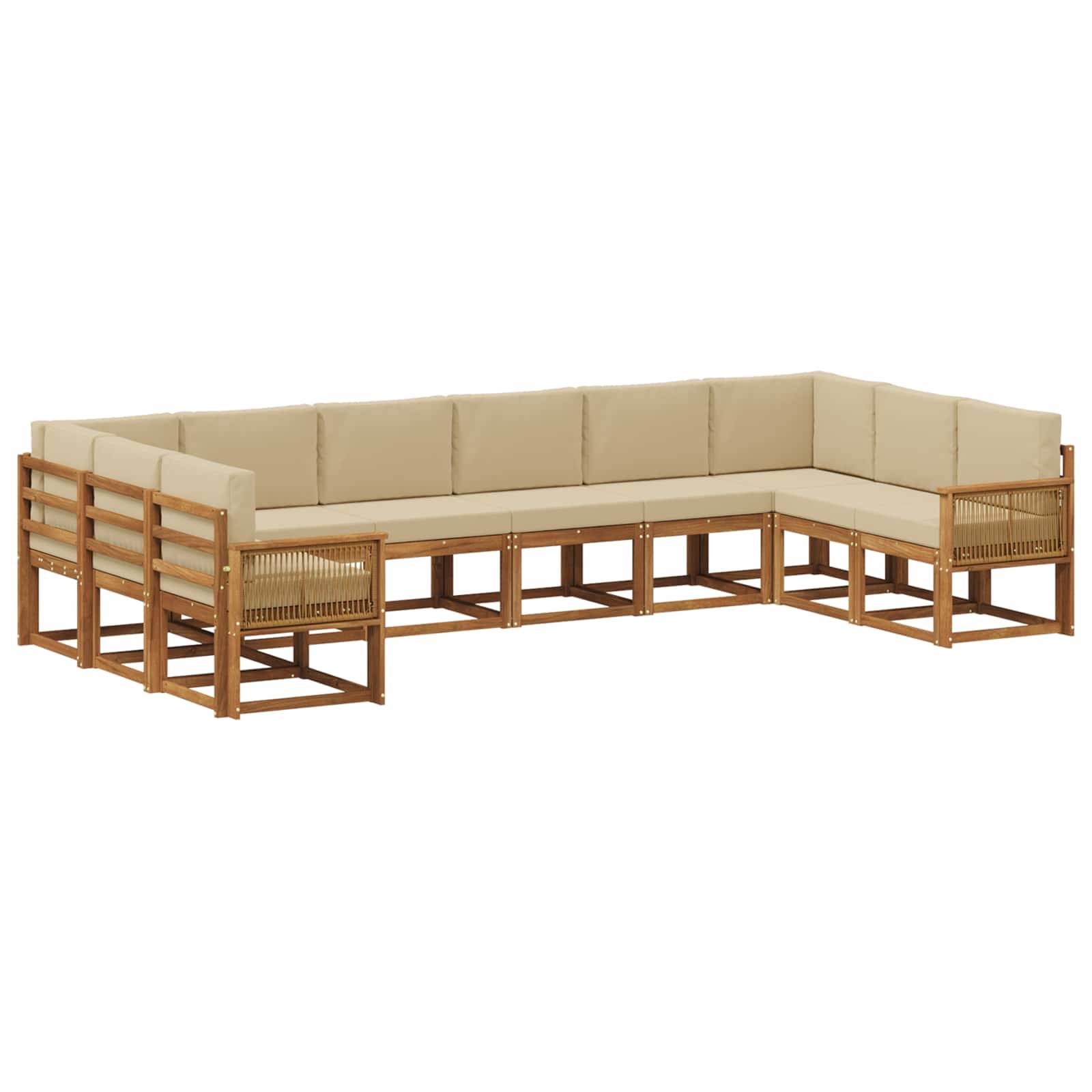 vidaXL Outdoor-Sofagarnitur 10 pcs Natur und Beige Massivholz Akazie