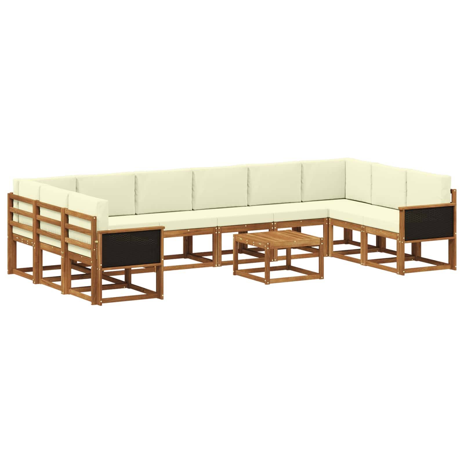 vidaXL Outdoor-Sofagarnitur 11 pcs Natur und Creme Massivholz Akazie