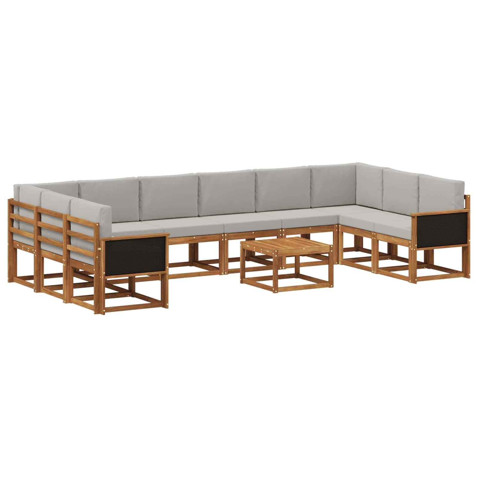 vidaXL Outdoor-Sofagarnitur mit Kissen 11 pcs Natürlich und Hellgrau