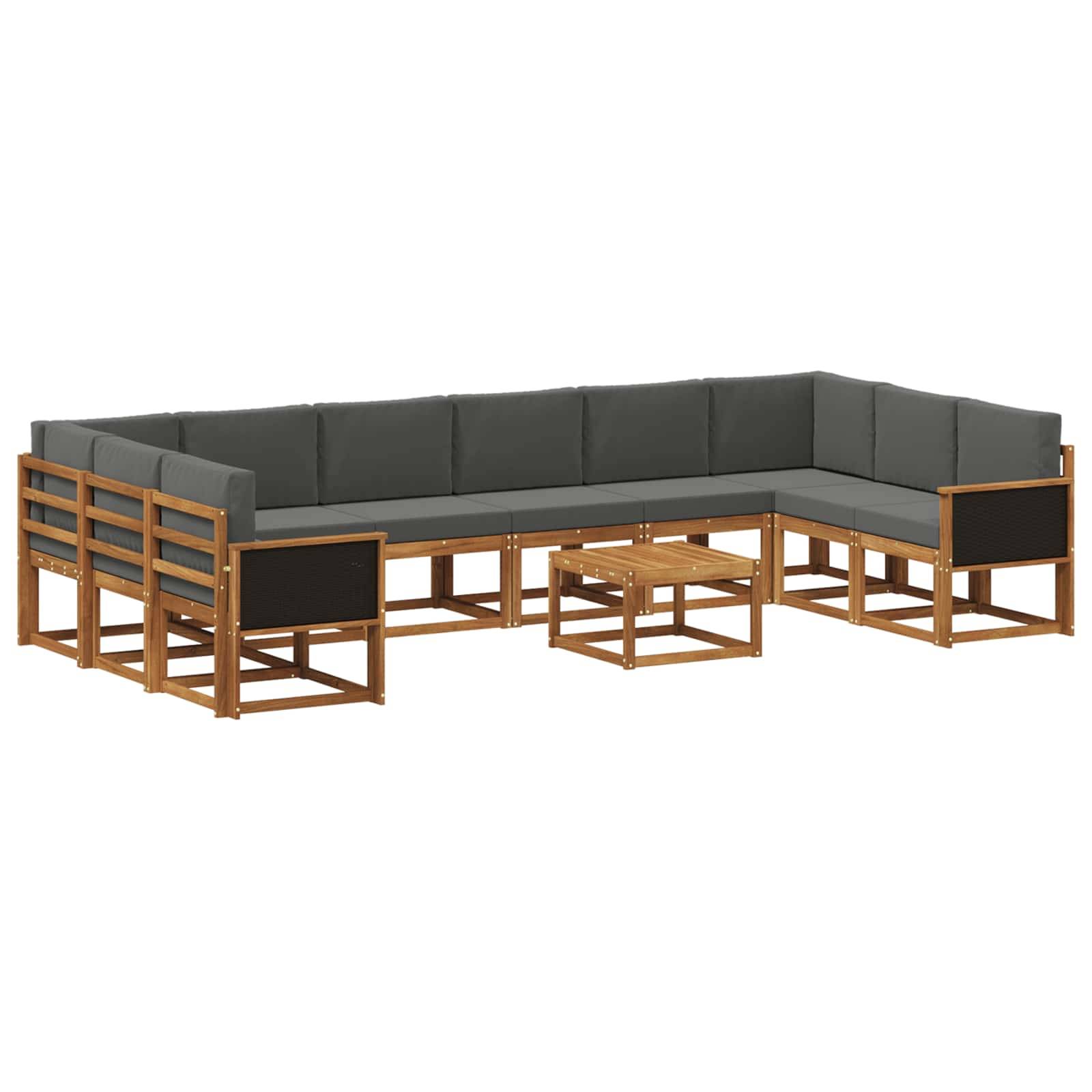 vidaXL Outdoor-Sofagarnitur mit Kissen 11 pcs Natur und Anthrazit