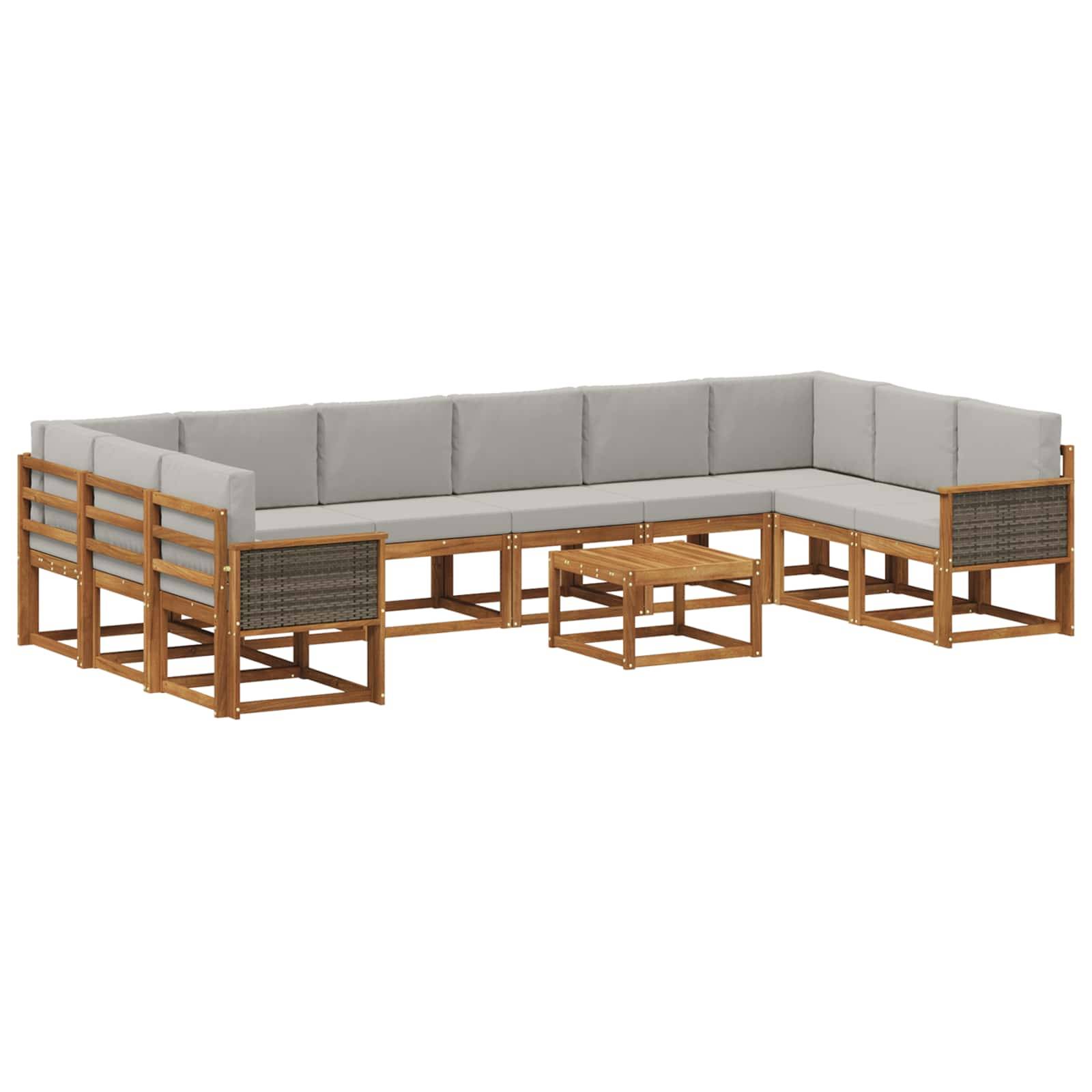 vidaXL Outdoor-Sofagarnitur mit Kissen 11 pcs Natürlich und Hellgrau