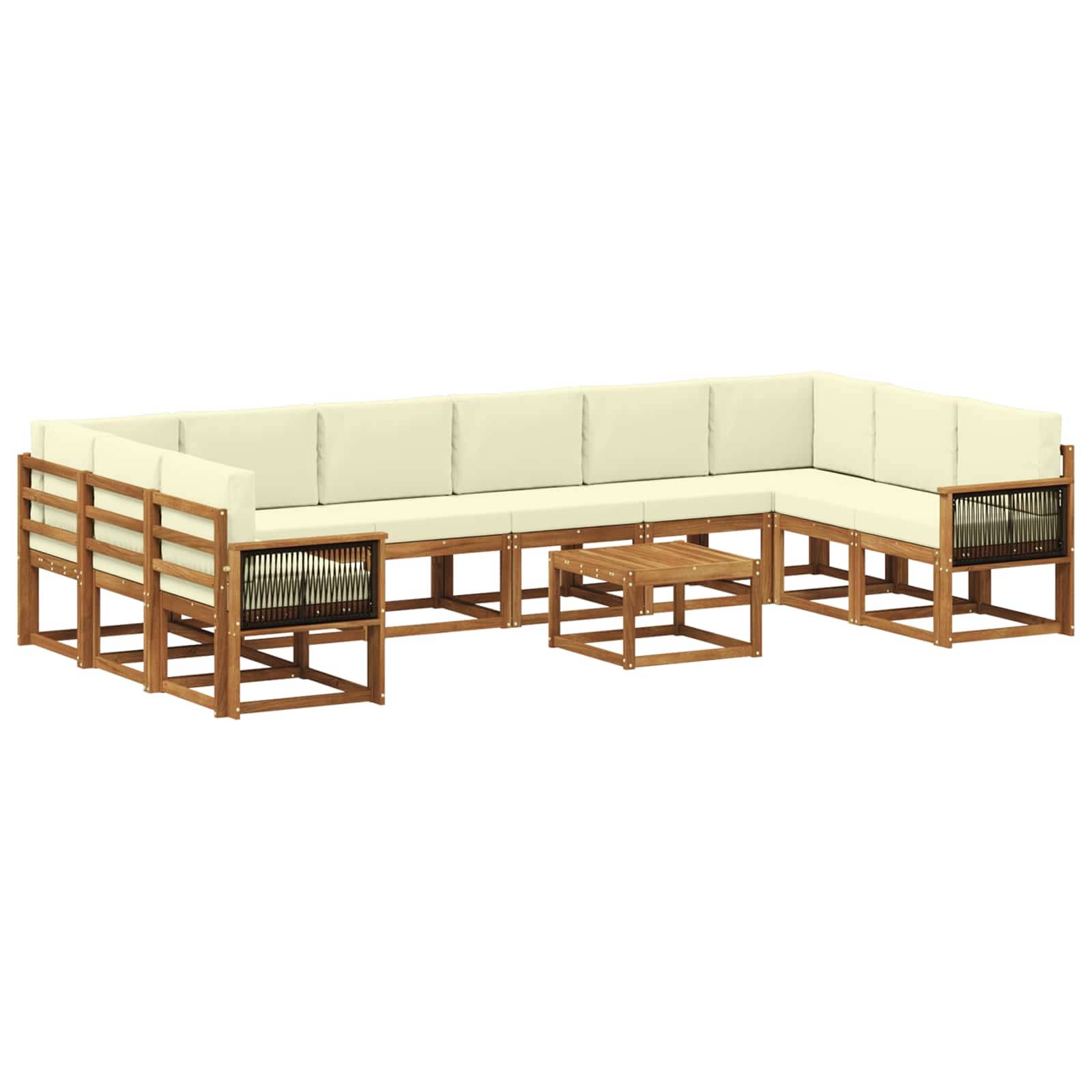 vidaXL Outdoor-Sofagarnitur 11 pcs Natur und Creme Massivholz Akazie