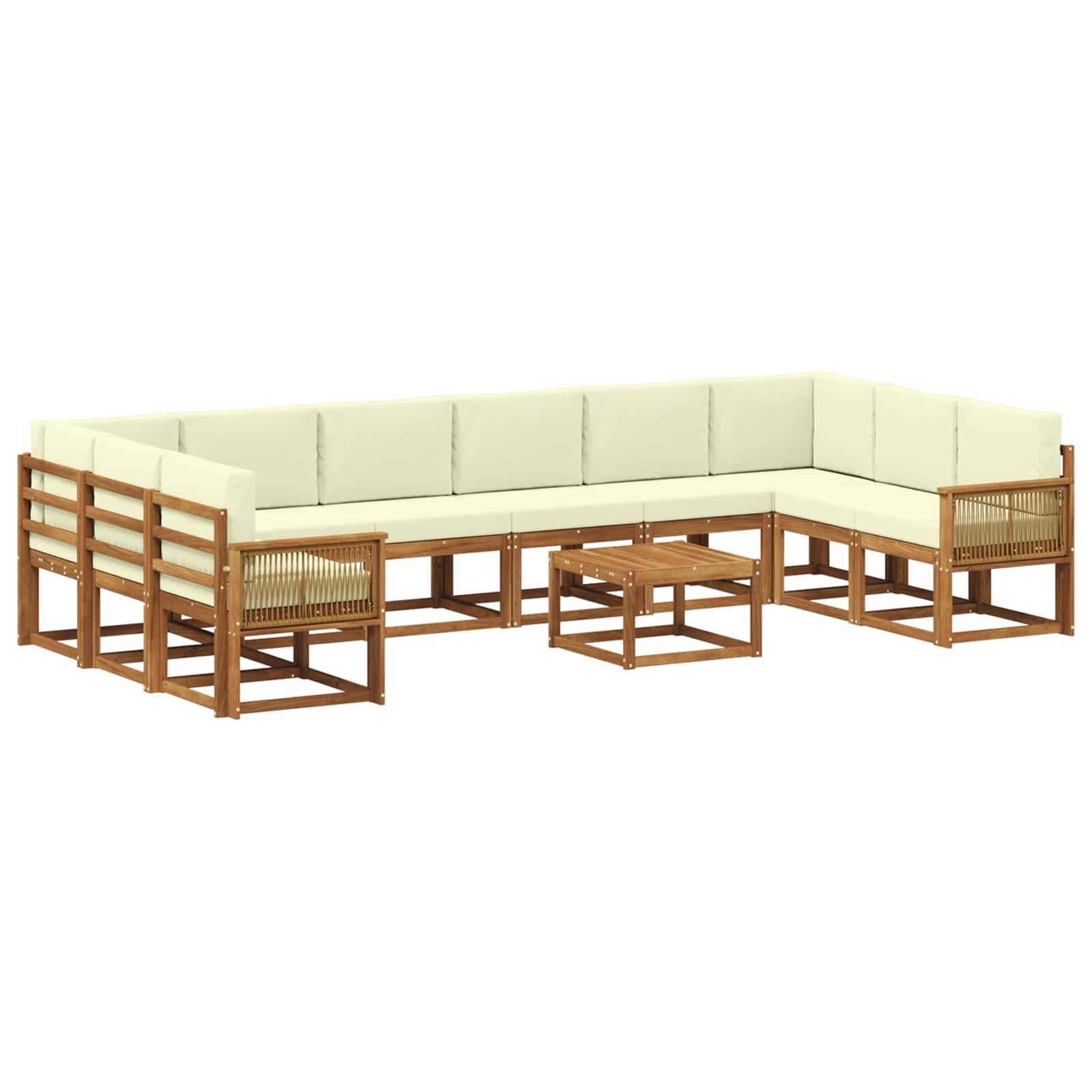 vidaXL Outdoor-Sofagarnitur 11 pcs Natur und Creme Massivholz Akazie