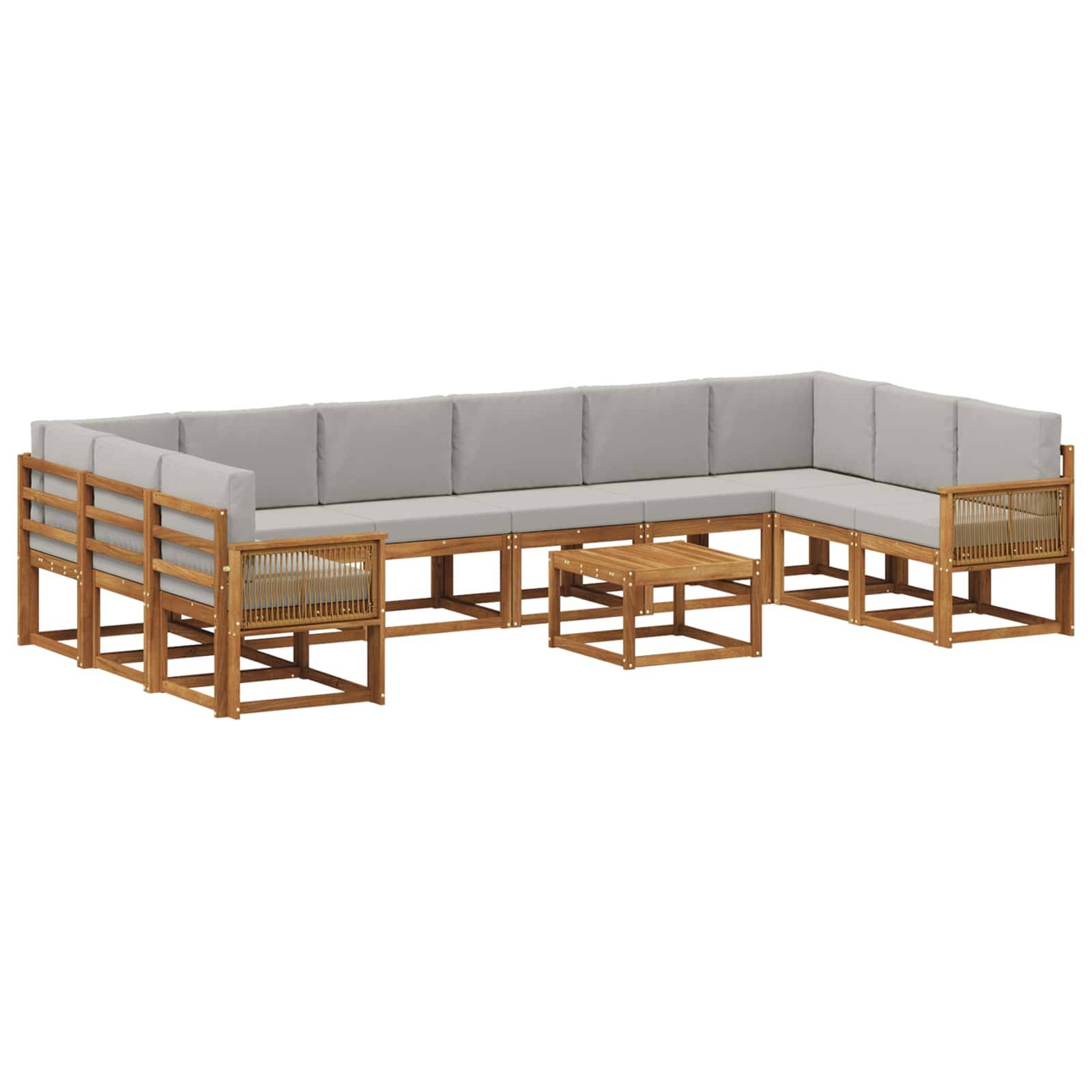 vidaXL Outdoor-Sofagarnitur mit Kissen 11 pcs Natürlich und Hellgrau
