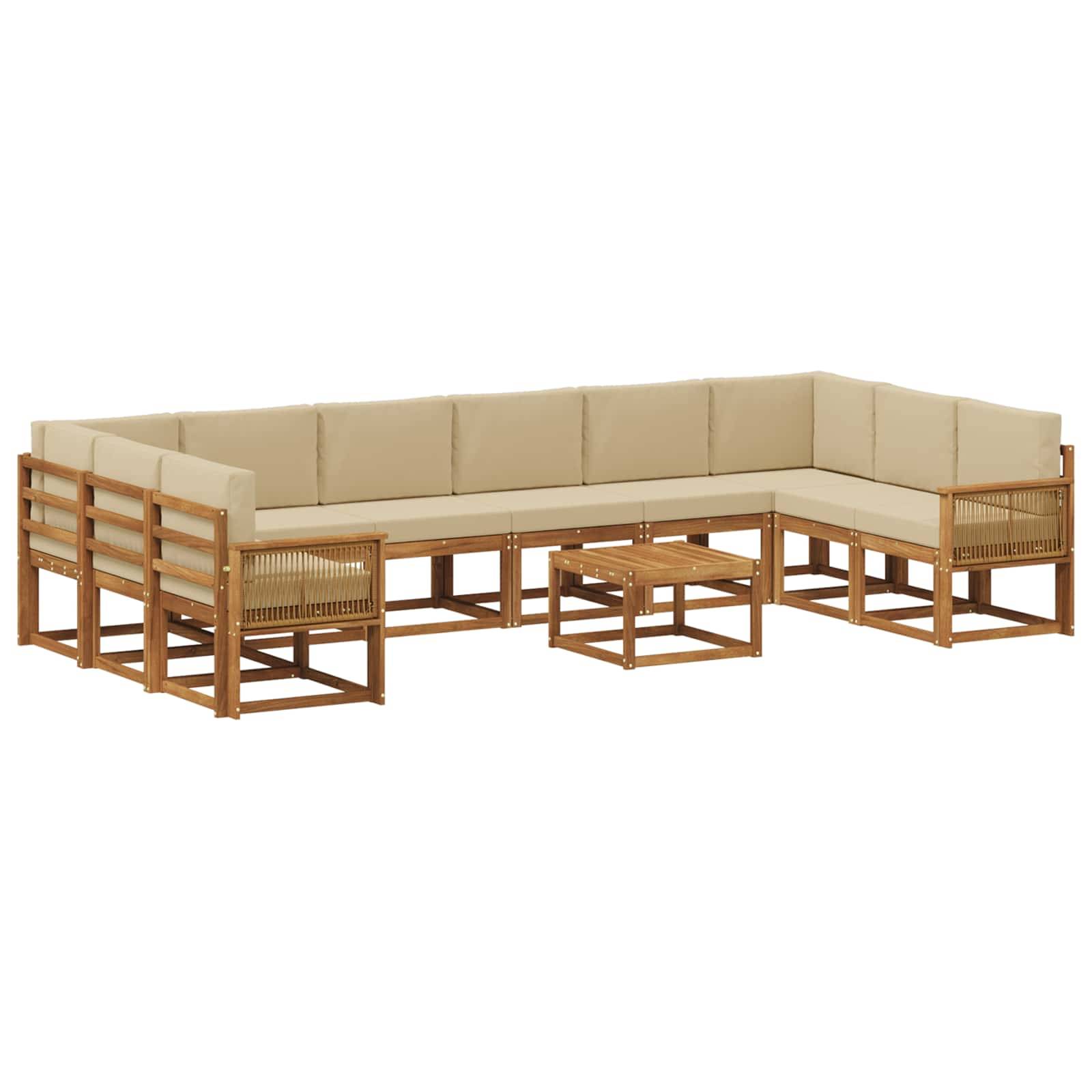 vidaXL Outdoor-Sofagarnitur 11 pcs Natur und Beige Massivholz Akazie