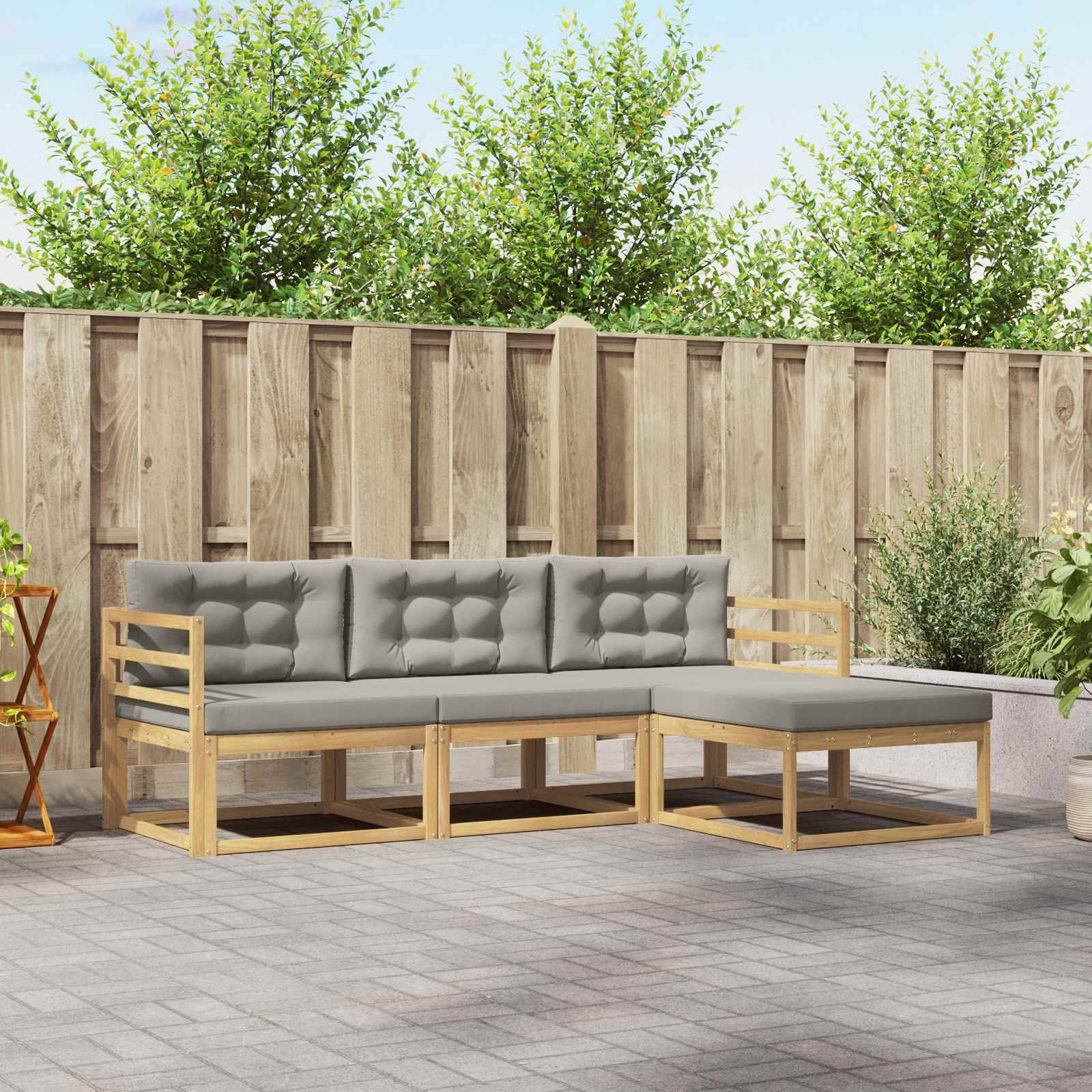 vidaXL Outdoor-Sofagarnitur 4 pcs Weiß und Hellgrau Polyester