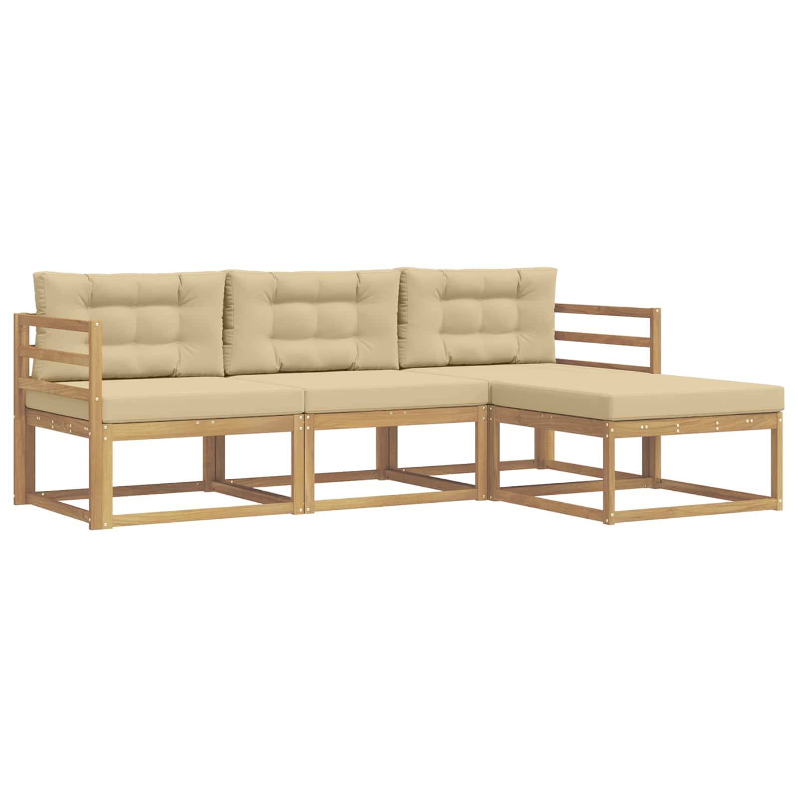 vidaXL Outdoor-Sofagarnitur mit Kissen 4 pcs Weiß und Beige Polyester