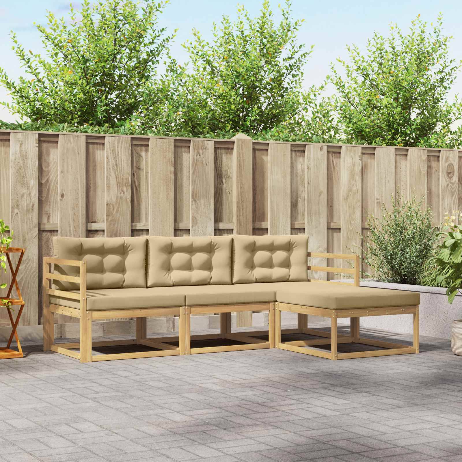 vidaXL Outdoor-Sofagarnitur mit Kissen 4 pcs Weiß und Beige Polyester
