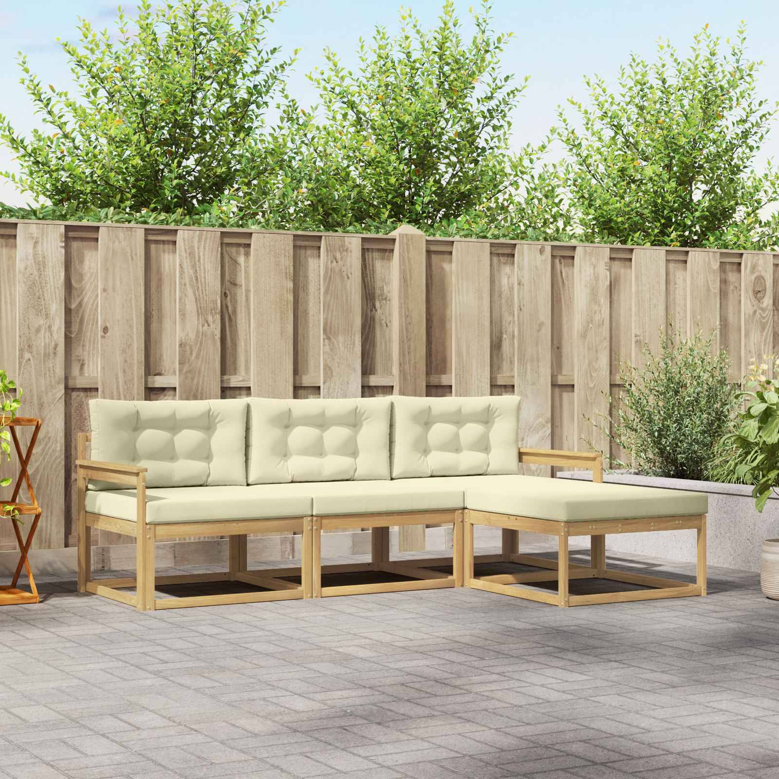 vidaXL Outdoor-Sofagarnitur mit Kissen 4 pcs Weiß und Creme Polyester