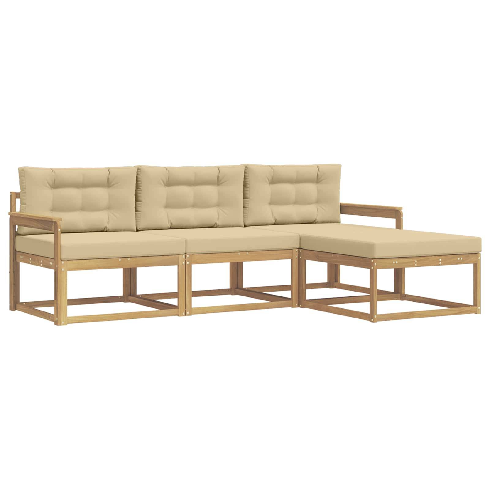 vidaXL Outdoor-Sofagarnitur mit Kissen 4 pcs Weiß und Beige Polyester