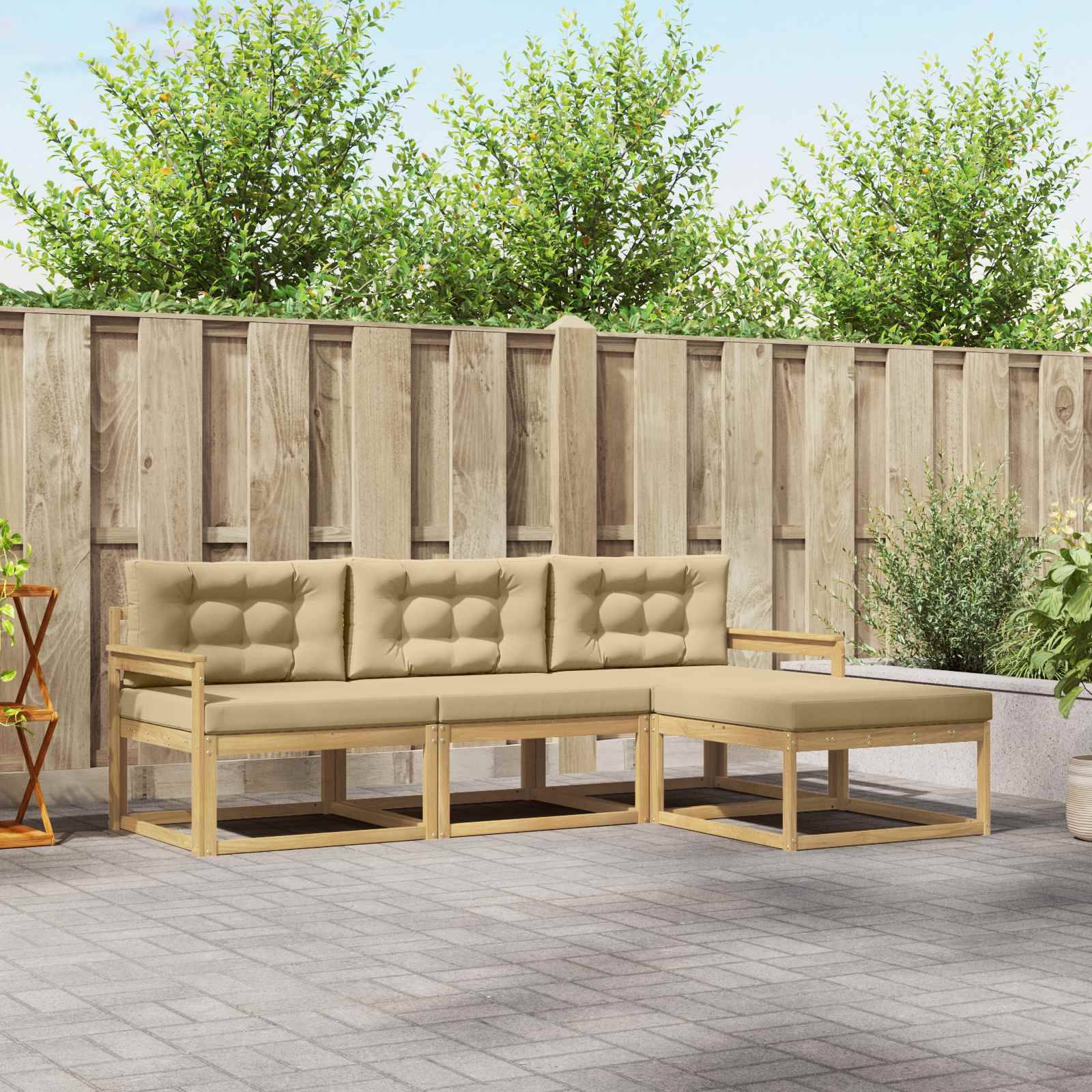vidaXL Outdoor-Sofagarnitur mit Kissen 4 pcs Weiß und Beige Polyester