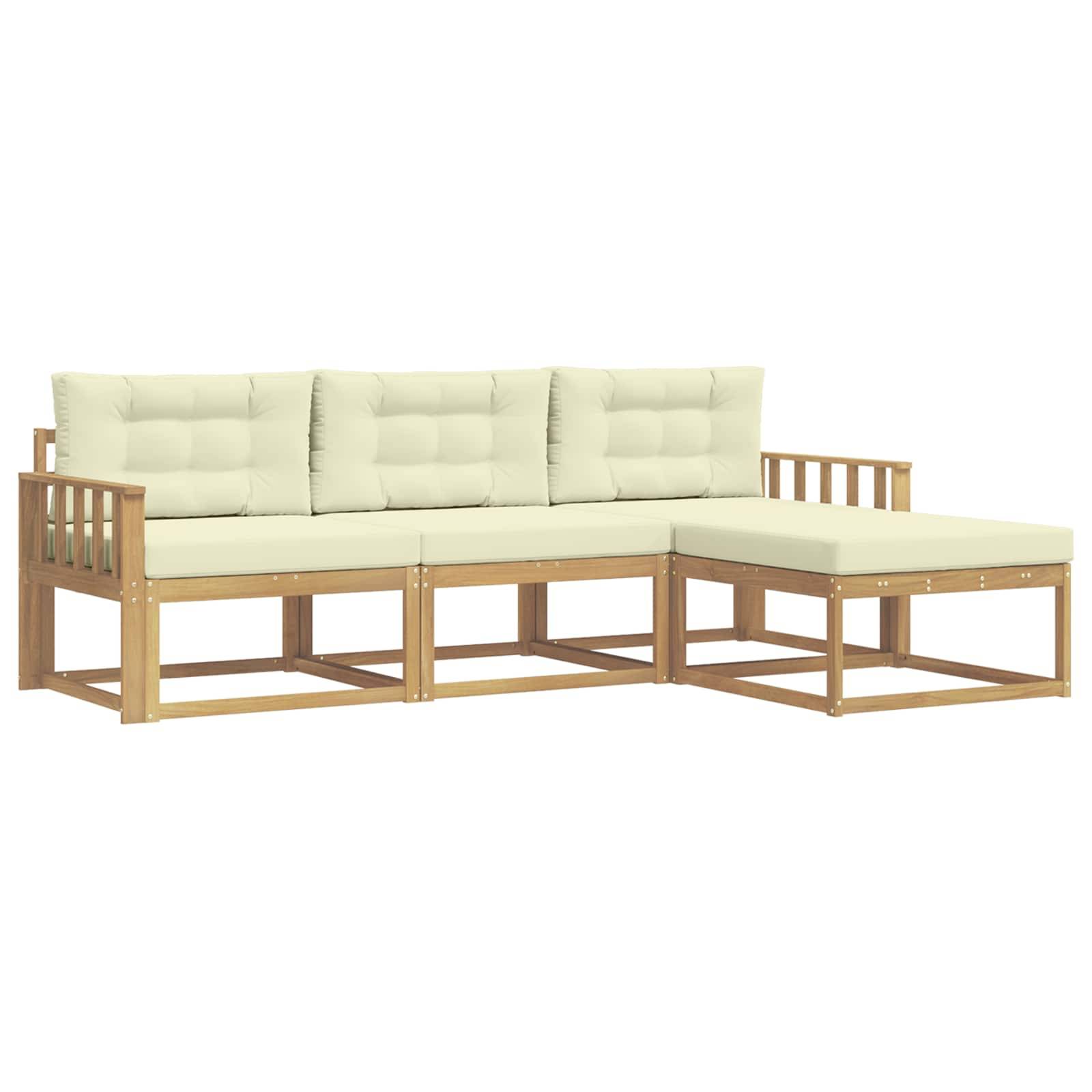 vidaXL Outdoor-Sofagarnitur mit Kissen 4 pcs Weiß und Creme Polyester