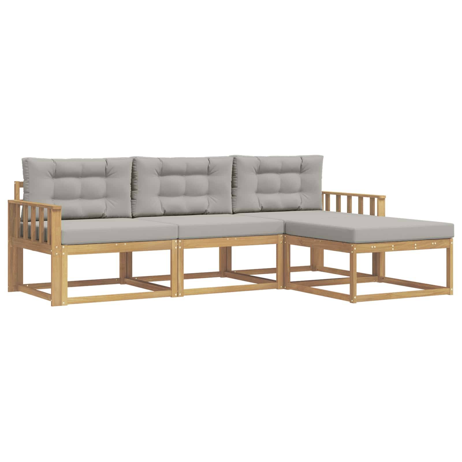 vidaXL Outdoor-Sofagarnitur 4 pcs Weiß und Hellgrau Polyester