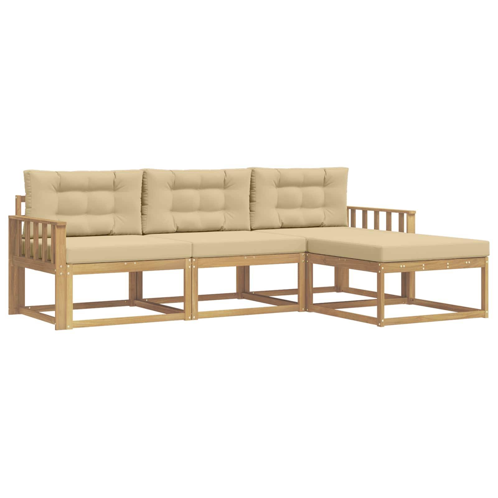 vidaXL Outdoor-Sofagarnitur mit Kissen 4 pcs Weiß und Beige Polyester