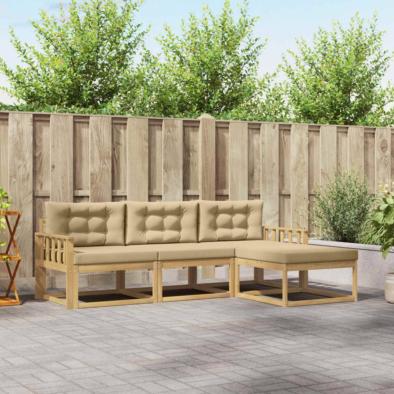 vidaXL Outdoor-Sofagarnitur mit Kissen 4 pcs Weiß und Beige Polyester