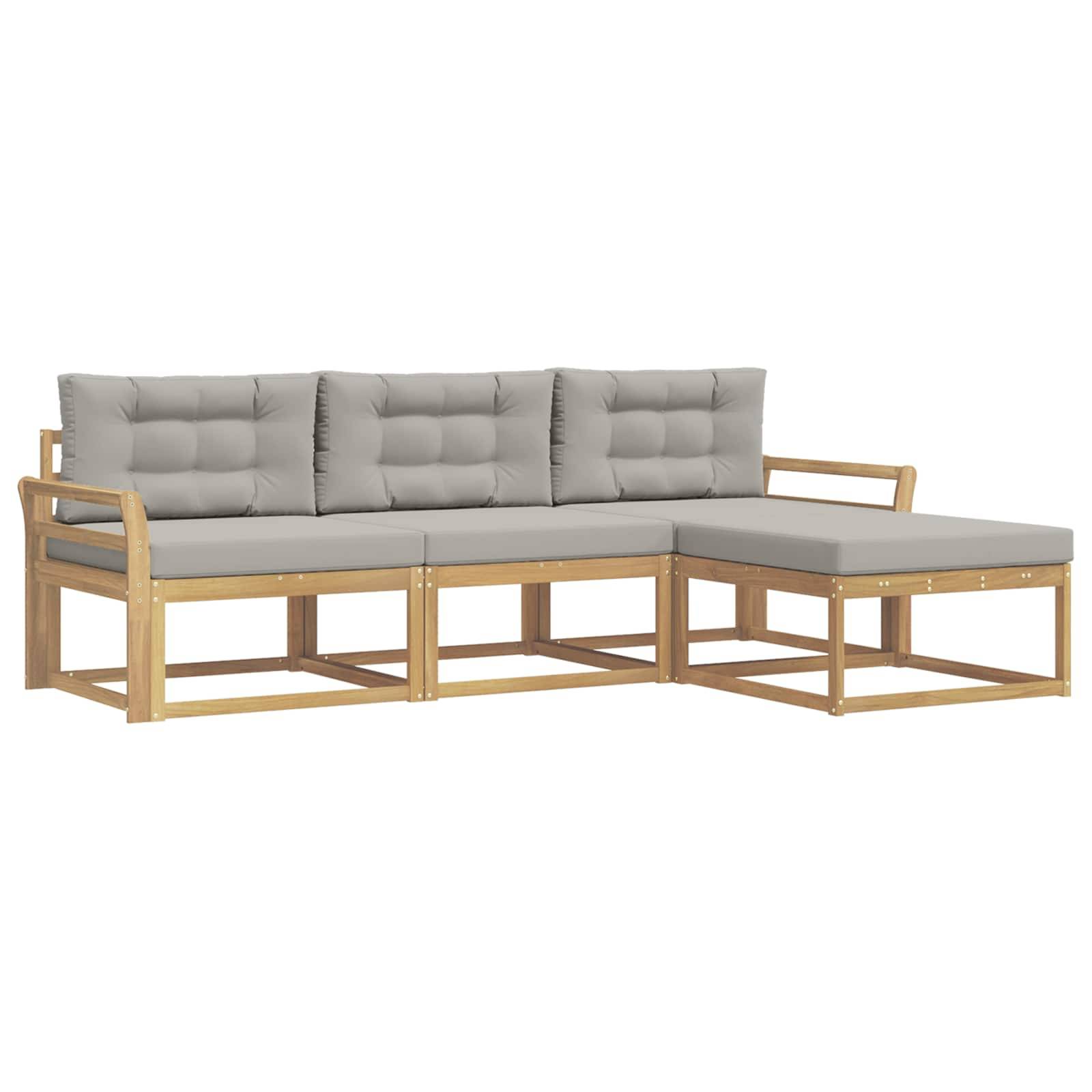 vidaXL Outdoor-Sofagarnitur 4 pcs Weiß und Hellgrau Polyester